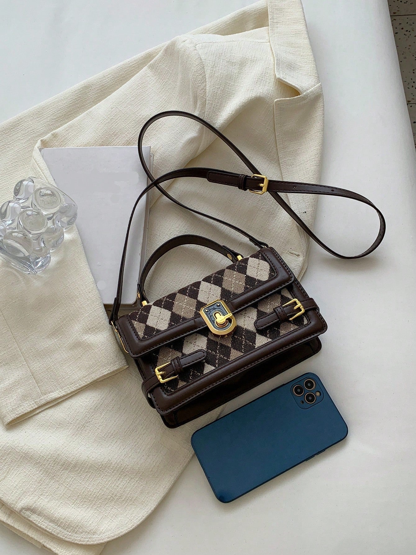 Quadratische Tasche mit Mini Argyle Muster