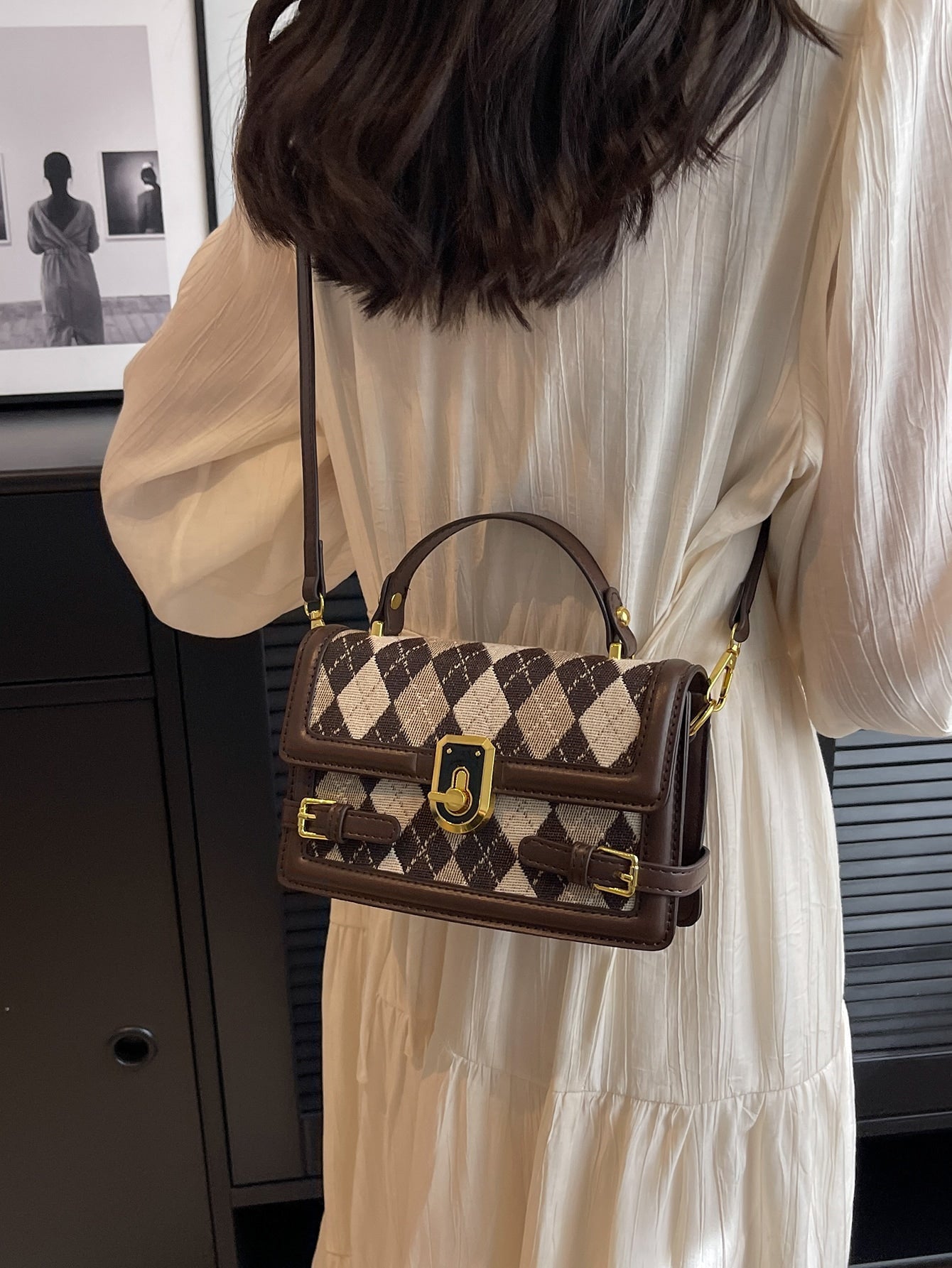 Quadratische Tasche mit Mini Argyle Muster