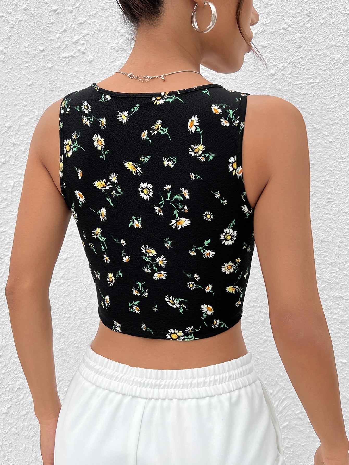 Tank Top mit Pflanze Muster, Wellensaum