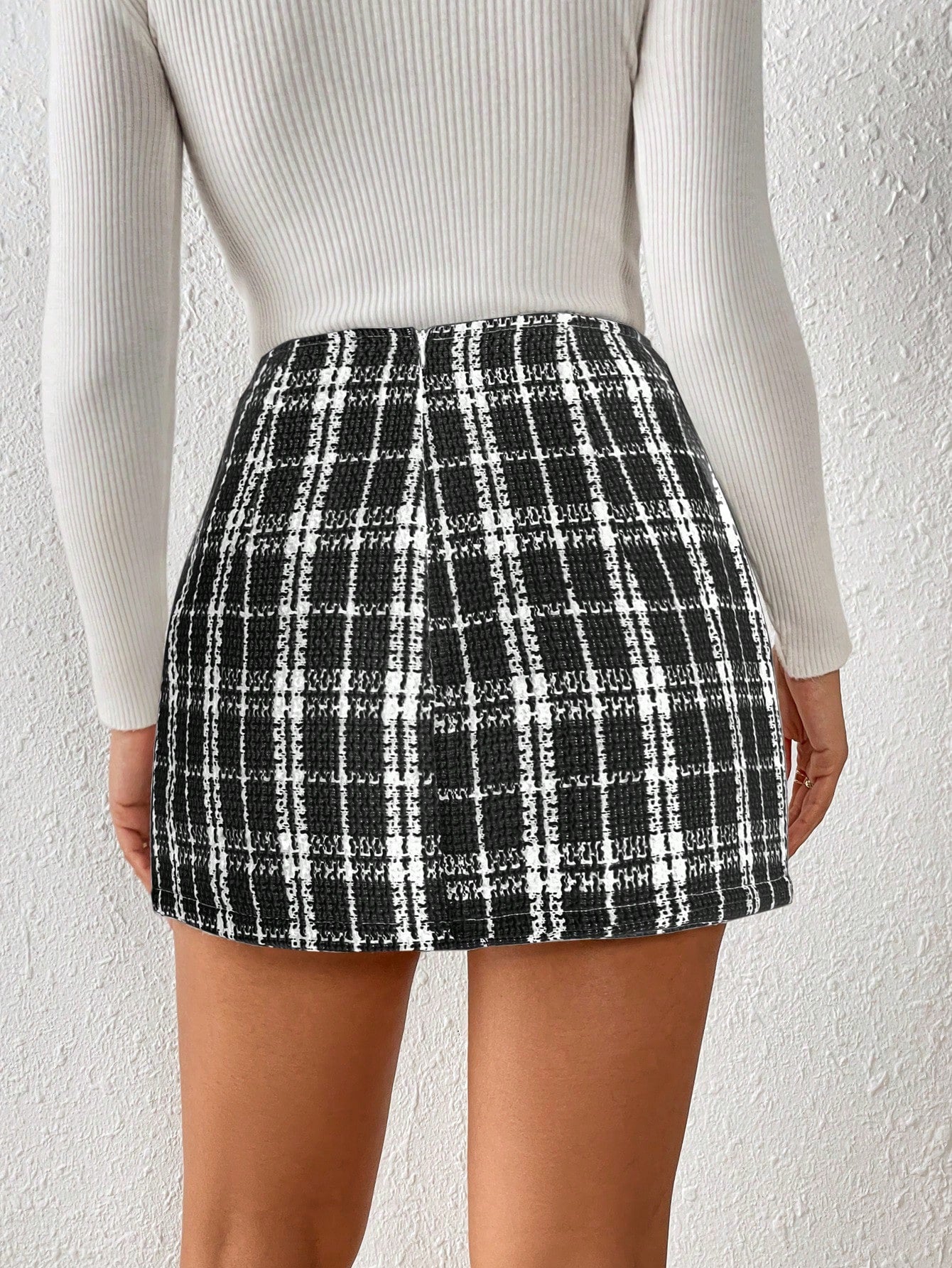 Frenchy Hosenrock mit Plaid Muster, Reißverschluss hinten, Tweed