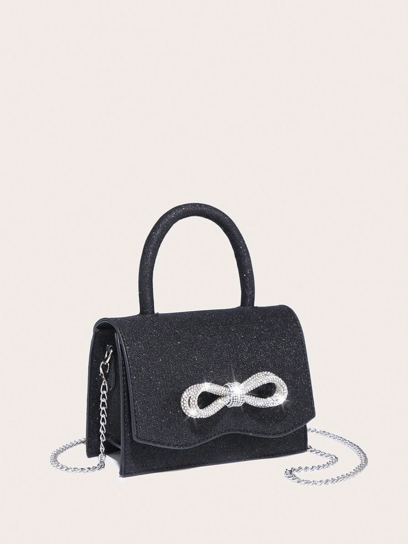 Quadratische Tasche mit Mini Strass, & Schleife Dekor, PU Klappe, für Täglich