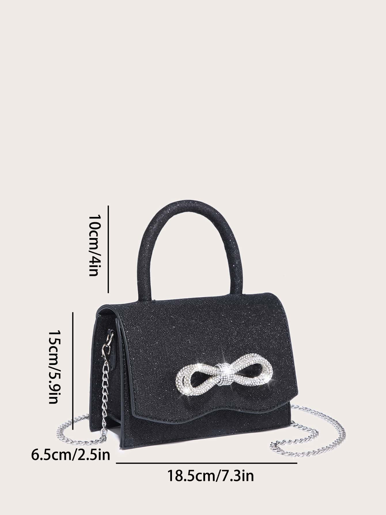 Quadratische Tasche mit Mini Strass, & Schleife Dekor, PU Klappe, für Täglich