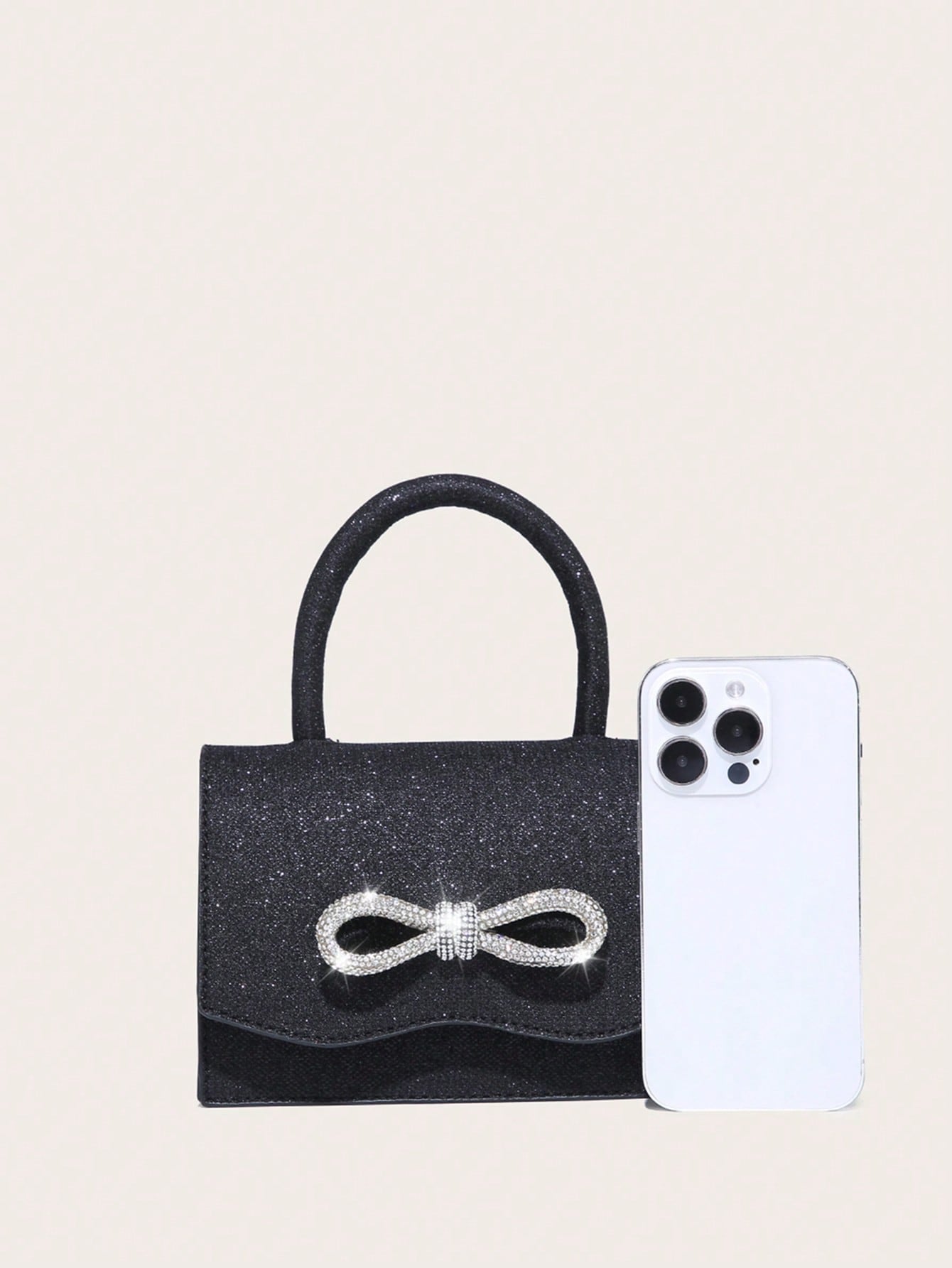 Quadratische Tasche mit Mini Strass, & Schleife Dekor, PU Klappe, für Täglich