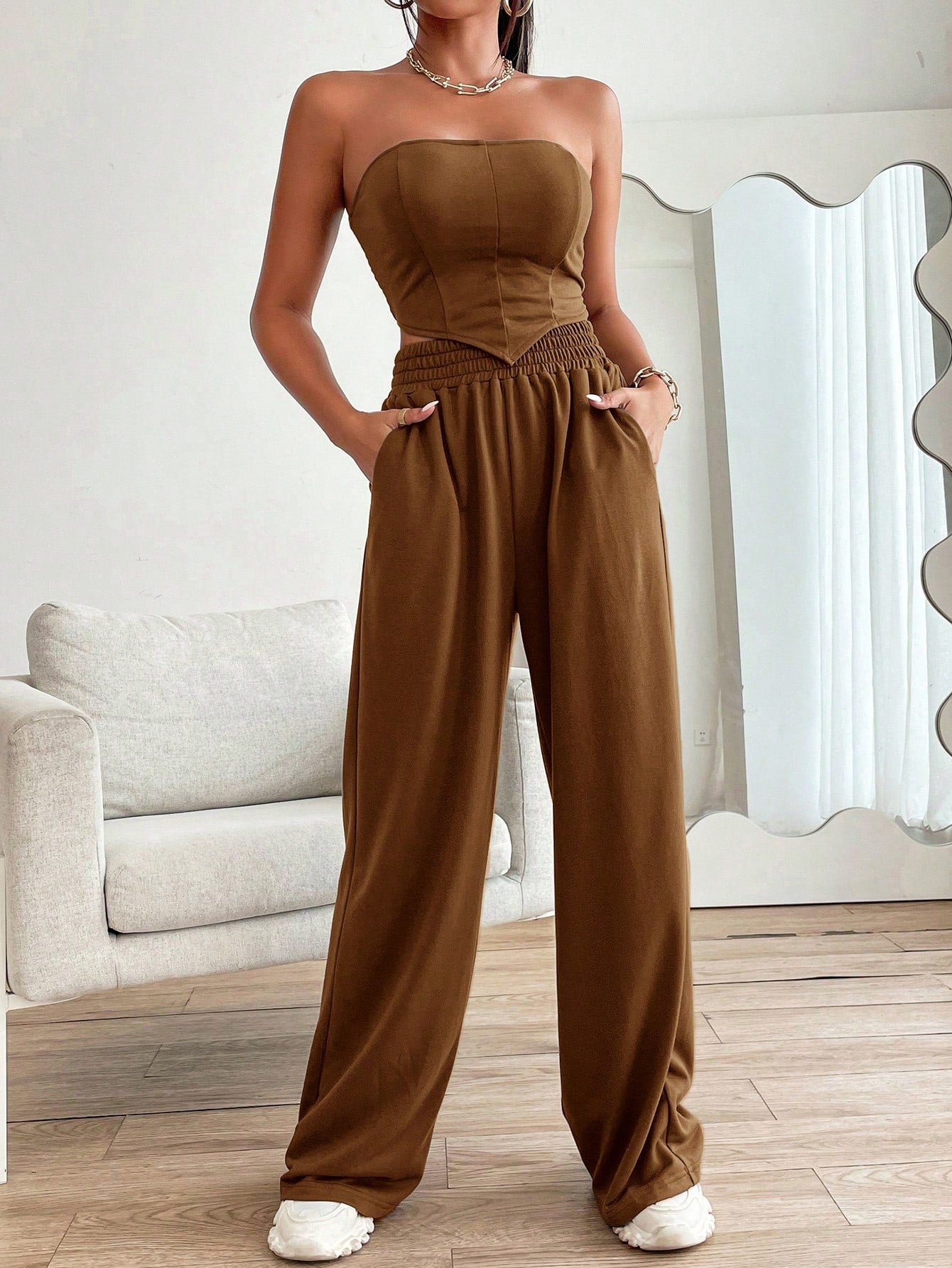 Crop Tube Top mit geraffter Rückseite, Bandana Saum & Hose