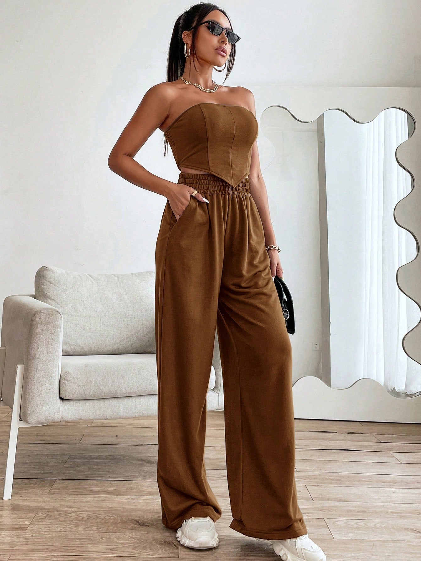 Crop Tube Top mit geraffter Rückseite, Bandana Saum & Hose