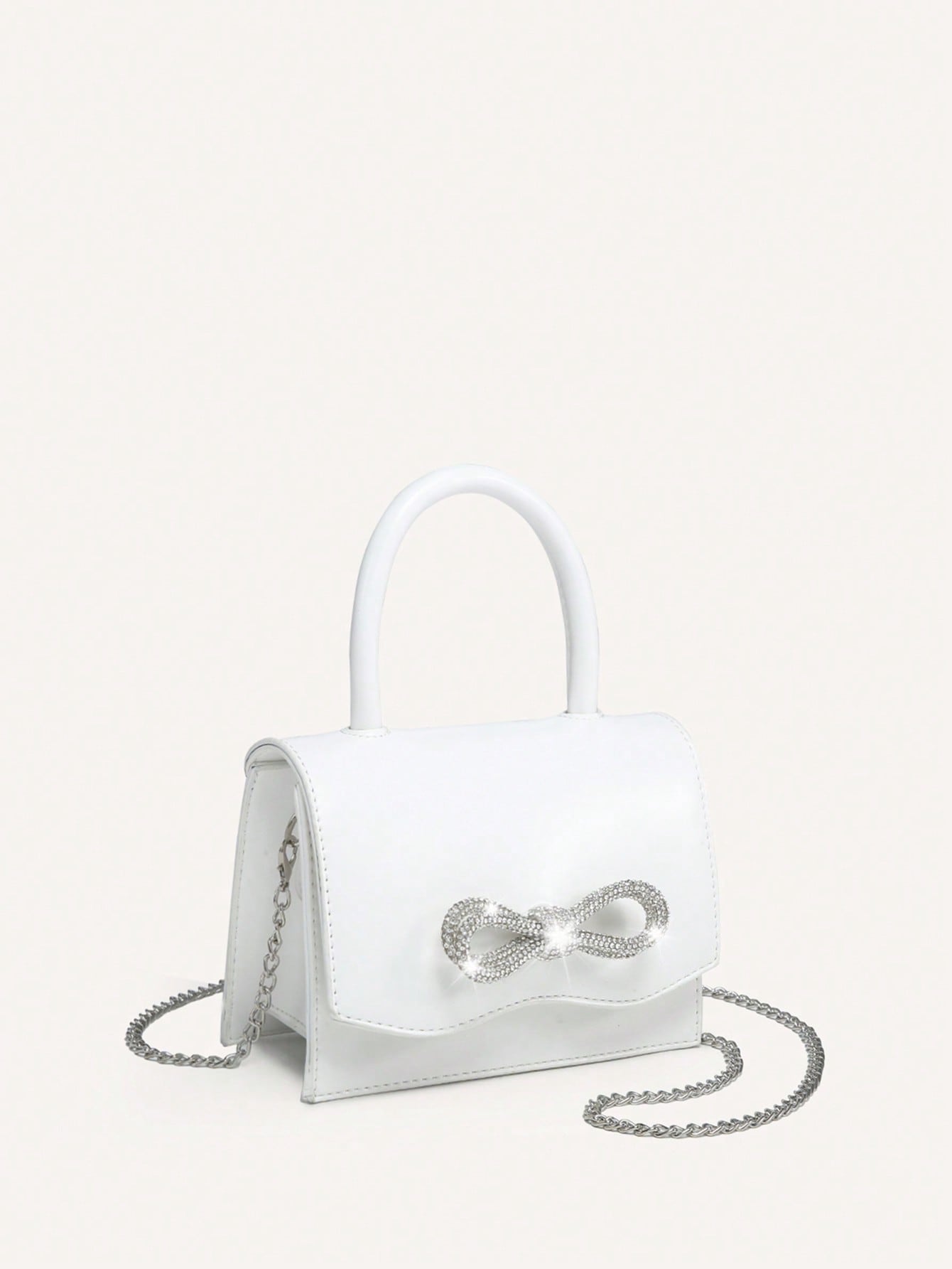 Quadratische Tasche mit Mini Strass, & Schleife Dekor, PU Klappe, für Täglich