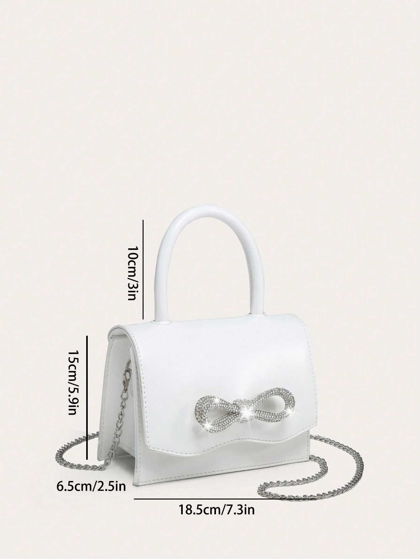 Quadratische Tasche mit Mini Strass, & Schleife Dekor, PU Klappe, für Täglich