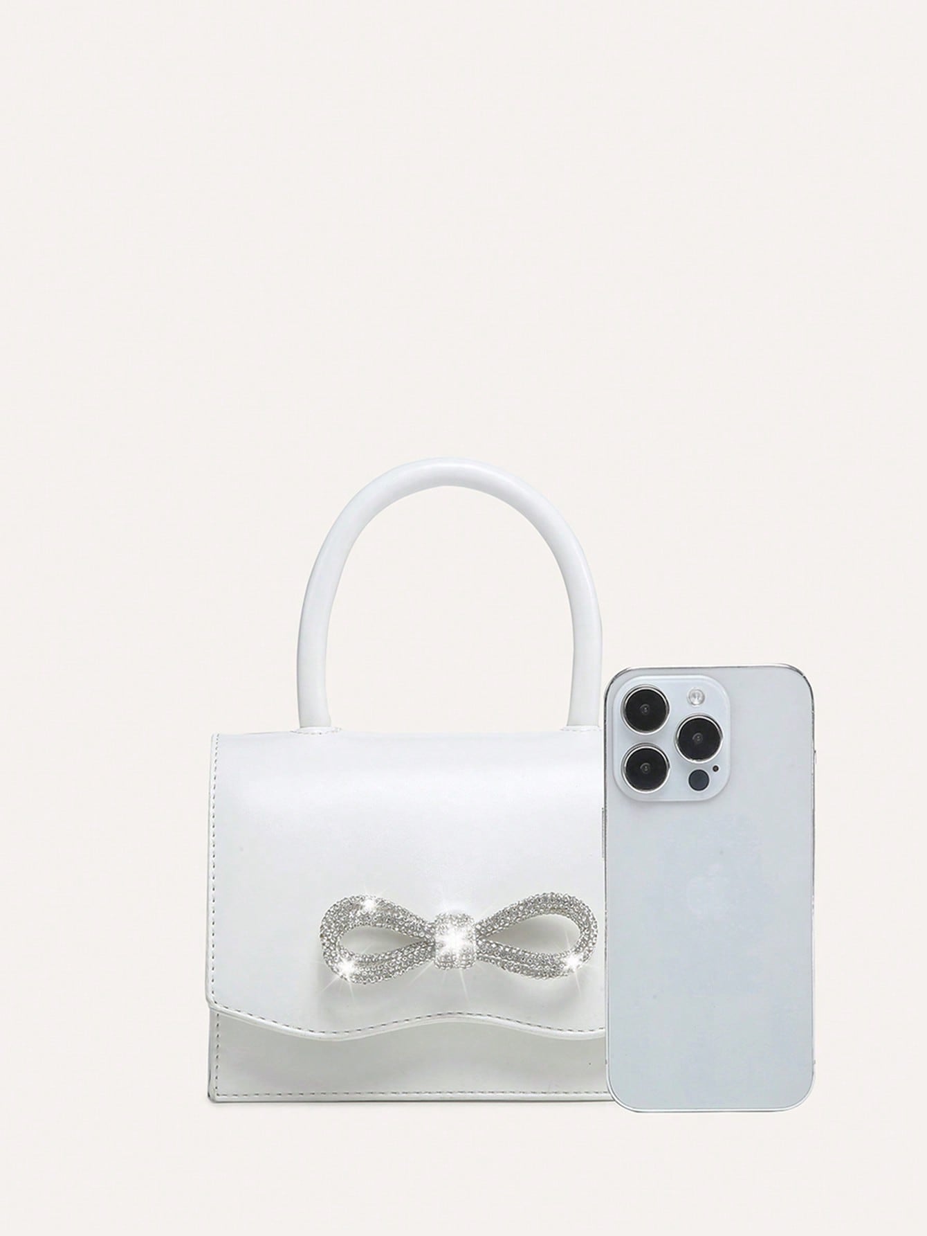 Quadratische Tasche mit Mini Strass, & Schleife Dekor, PU Klappe, für Täglich