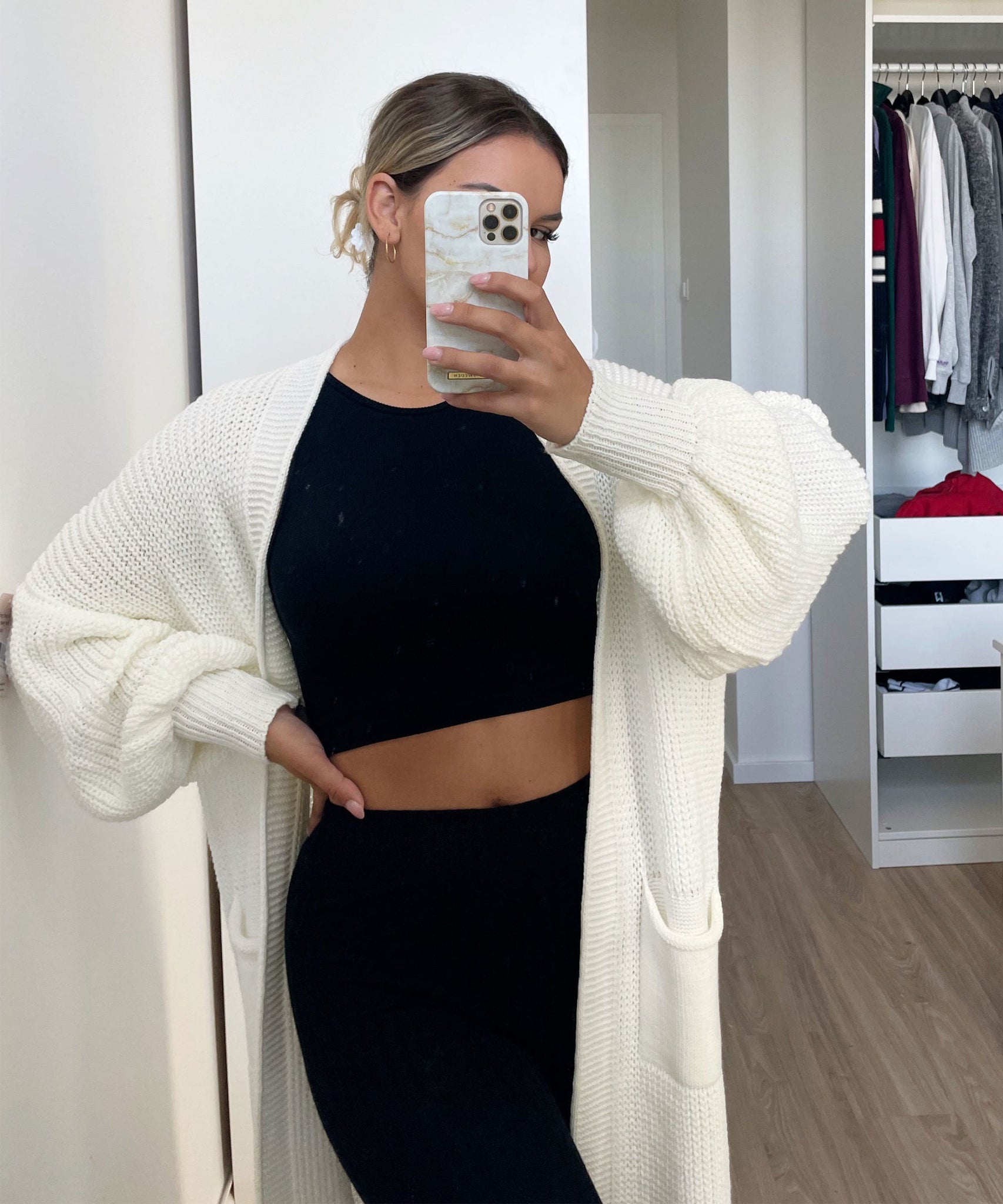 Cardigan Leilani lang Cremeweiß