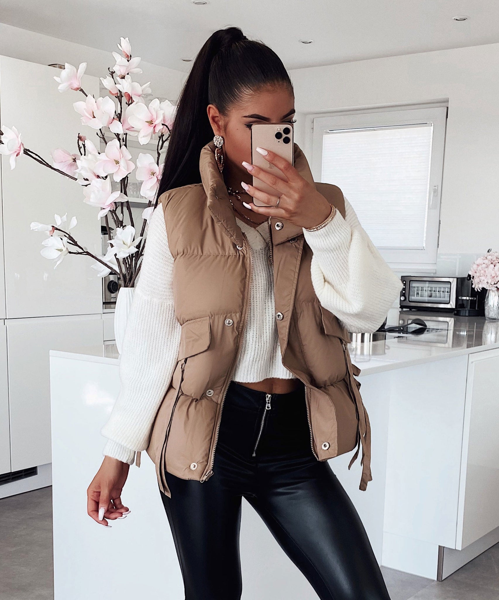 Weste Leslie Kurz Camel