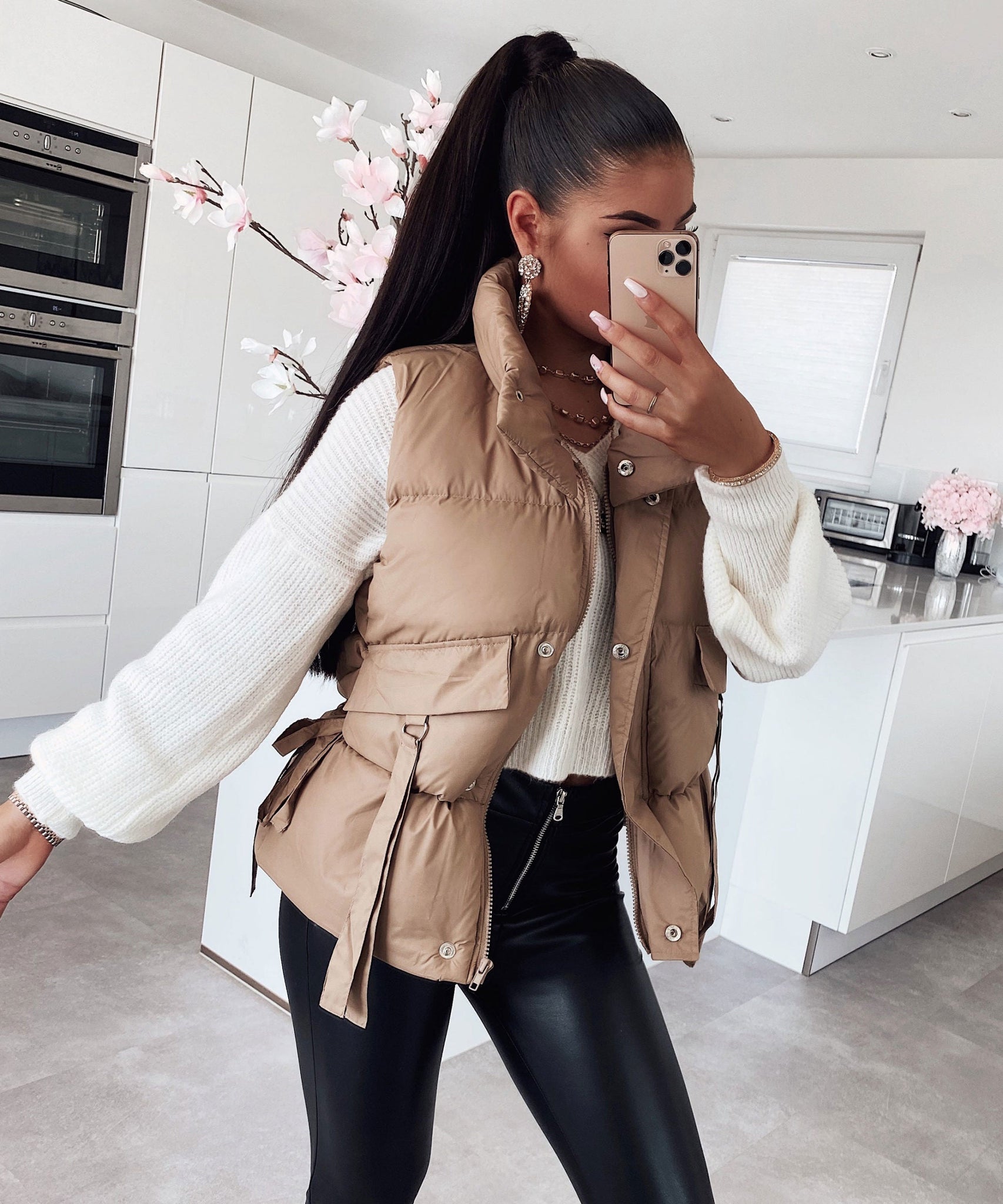 Weste Leslie Kurz Camel