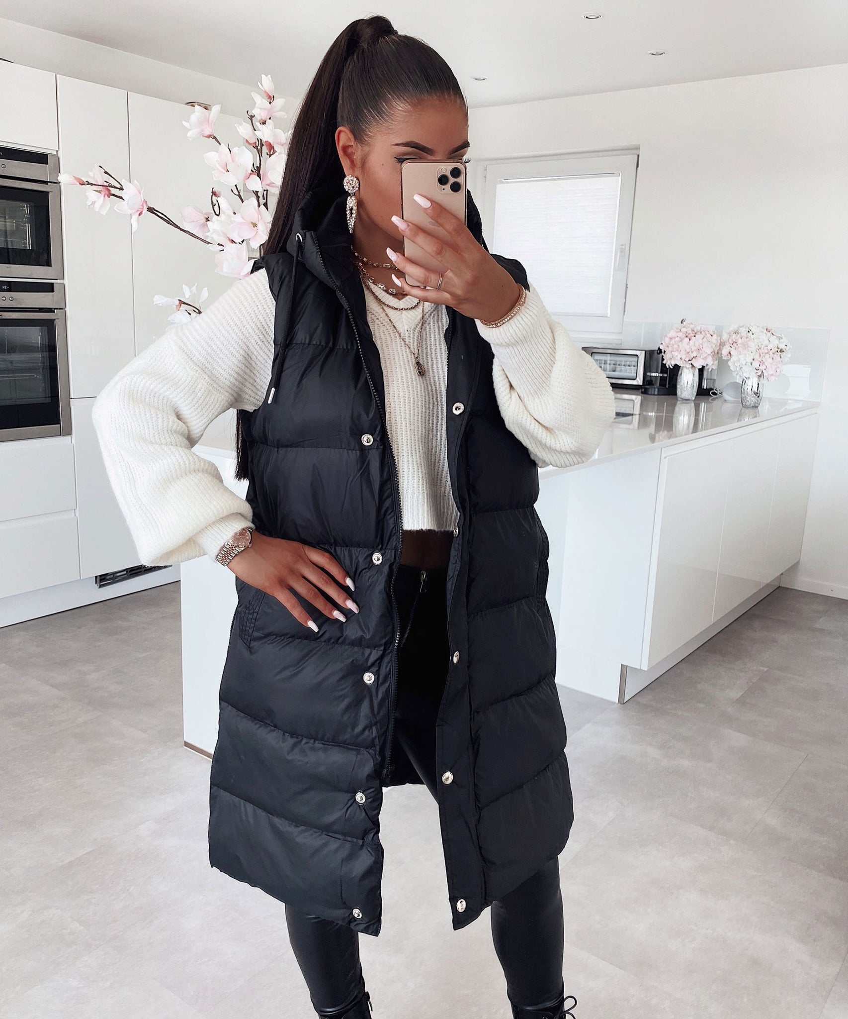 Weste Megan Lang Schwarz