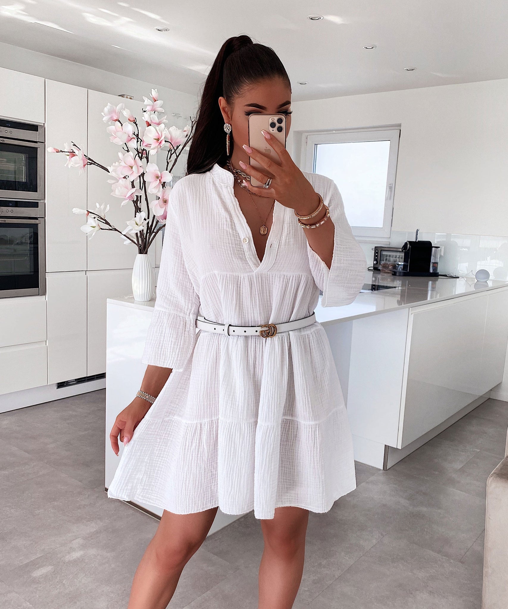 Musselin Kleid Alejandra Weiß