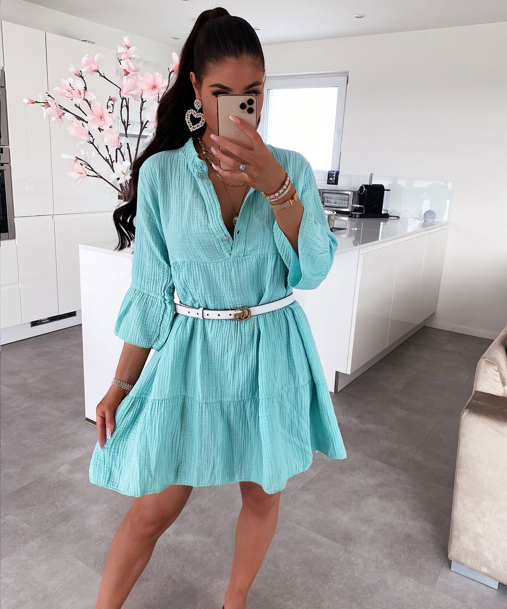 Musselin Kleid Alejandra Türkis