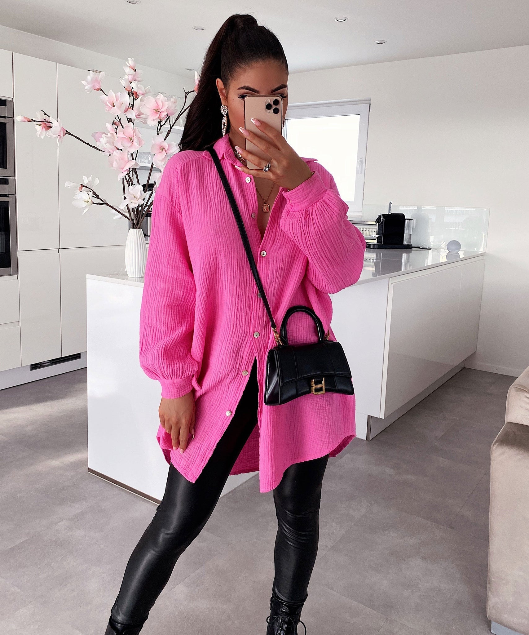 Oversize Musselin Bluse Freya Pink Lang