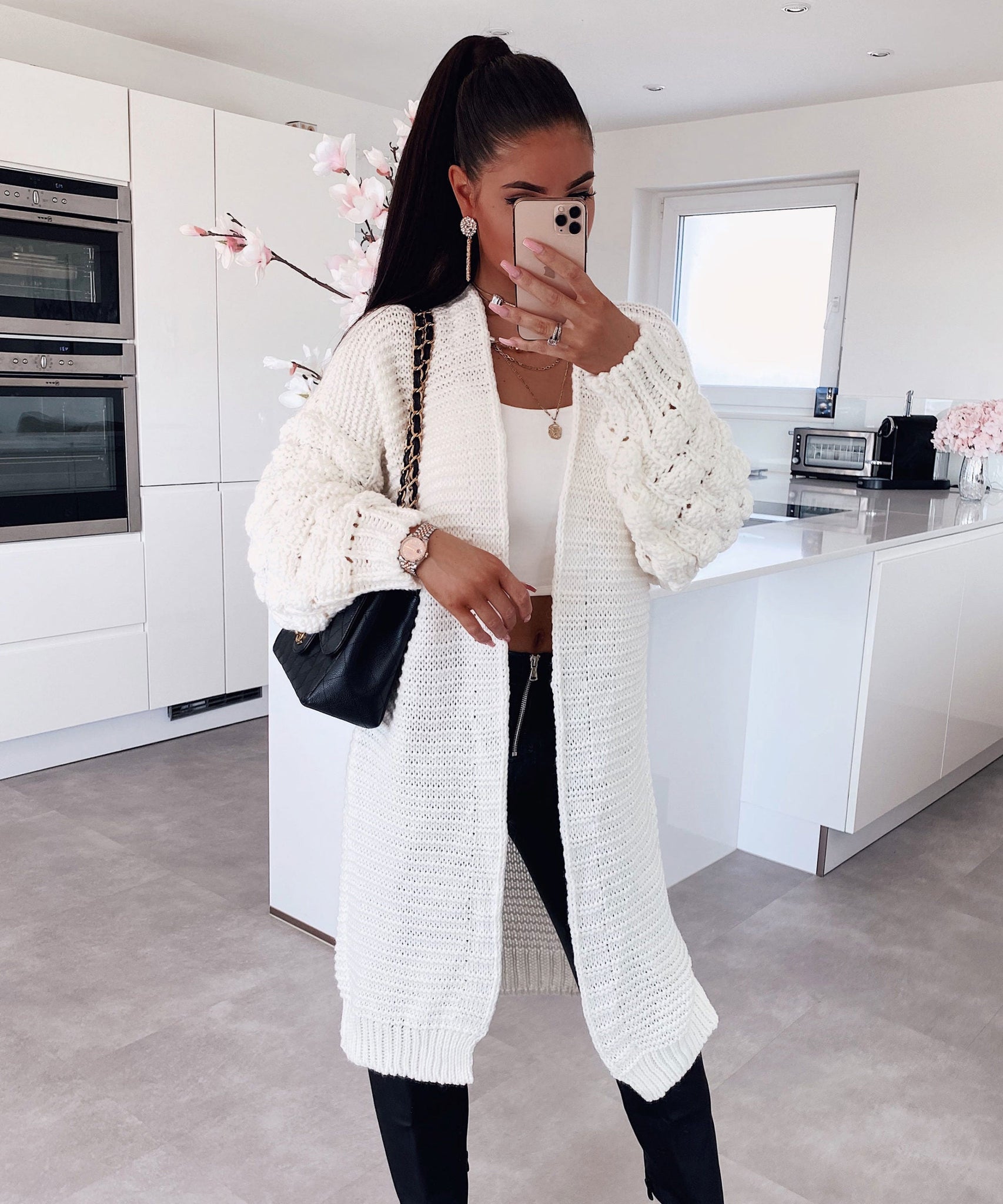 Strickjacke Cloudy Lang Weiß