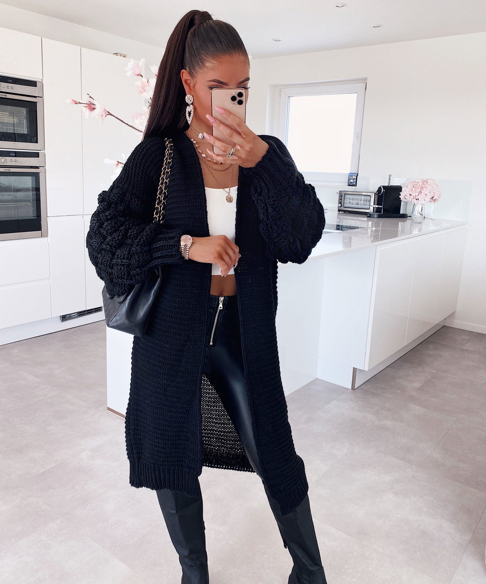 Strickjacke Cloudy Lang Schwarz