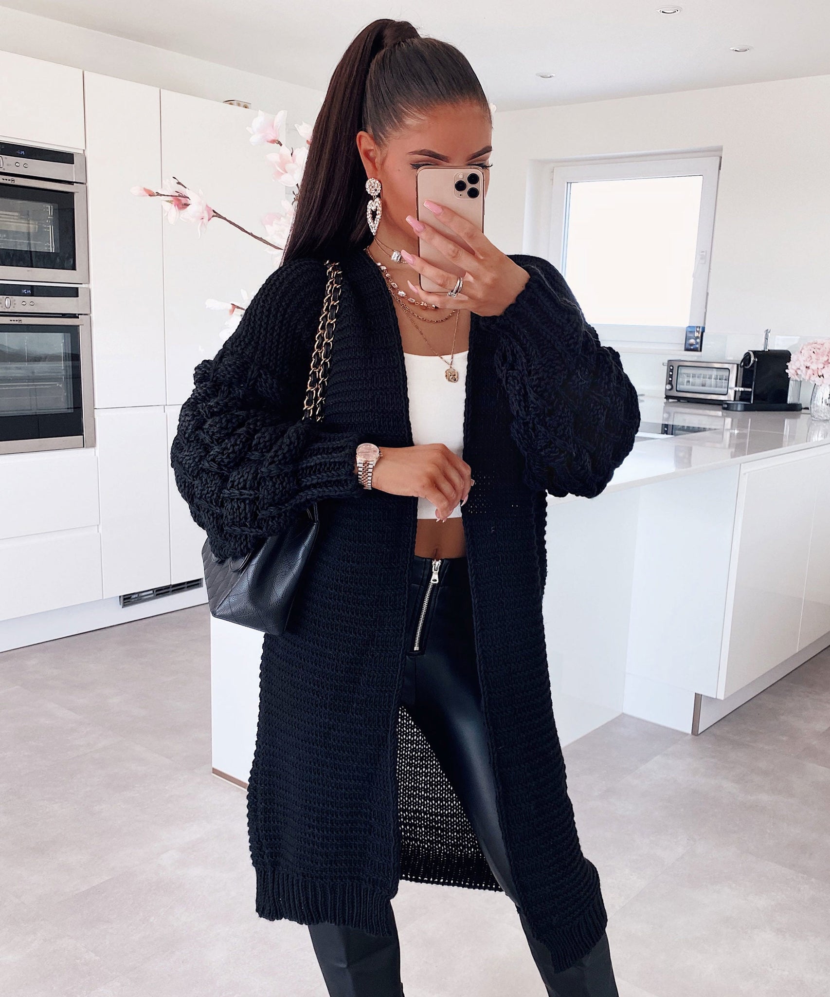 Strickjacke Cloudy Lang Schwarz