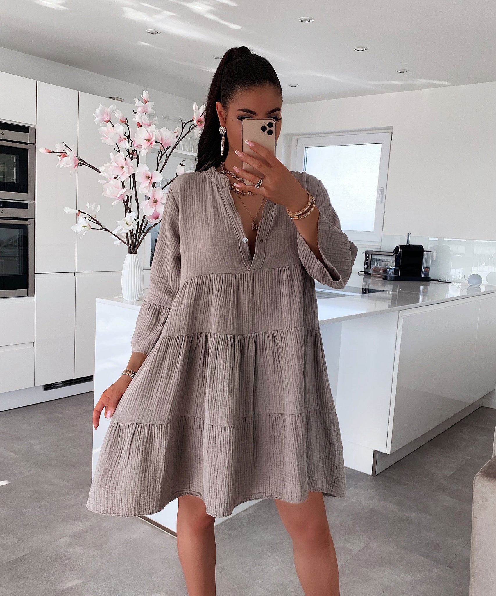 Musselin Kleid Alejandra Taupe