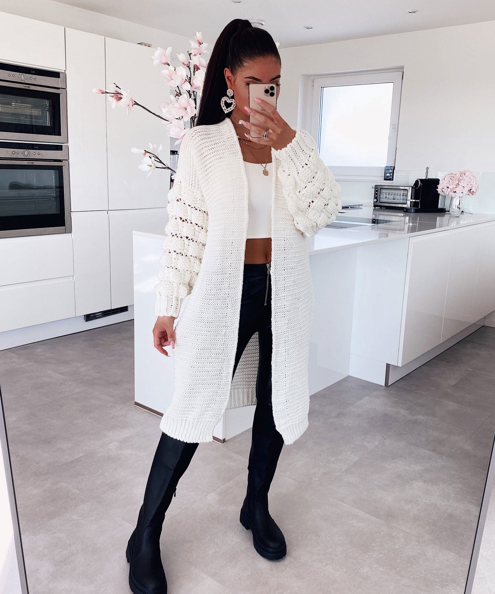 Strickjacke Cloudy Lang Weiß