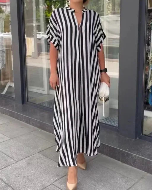 Helga™ - Lässiges Gestreiftes Print-Spaltkleid (50% RABATT)