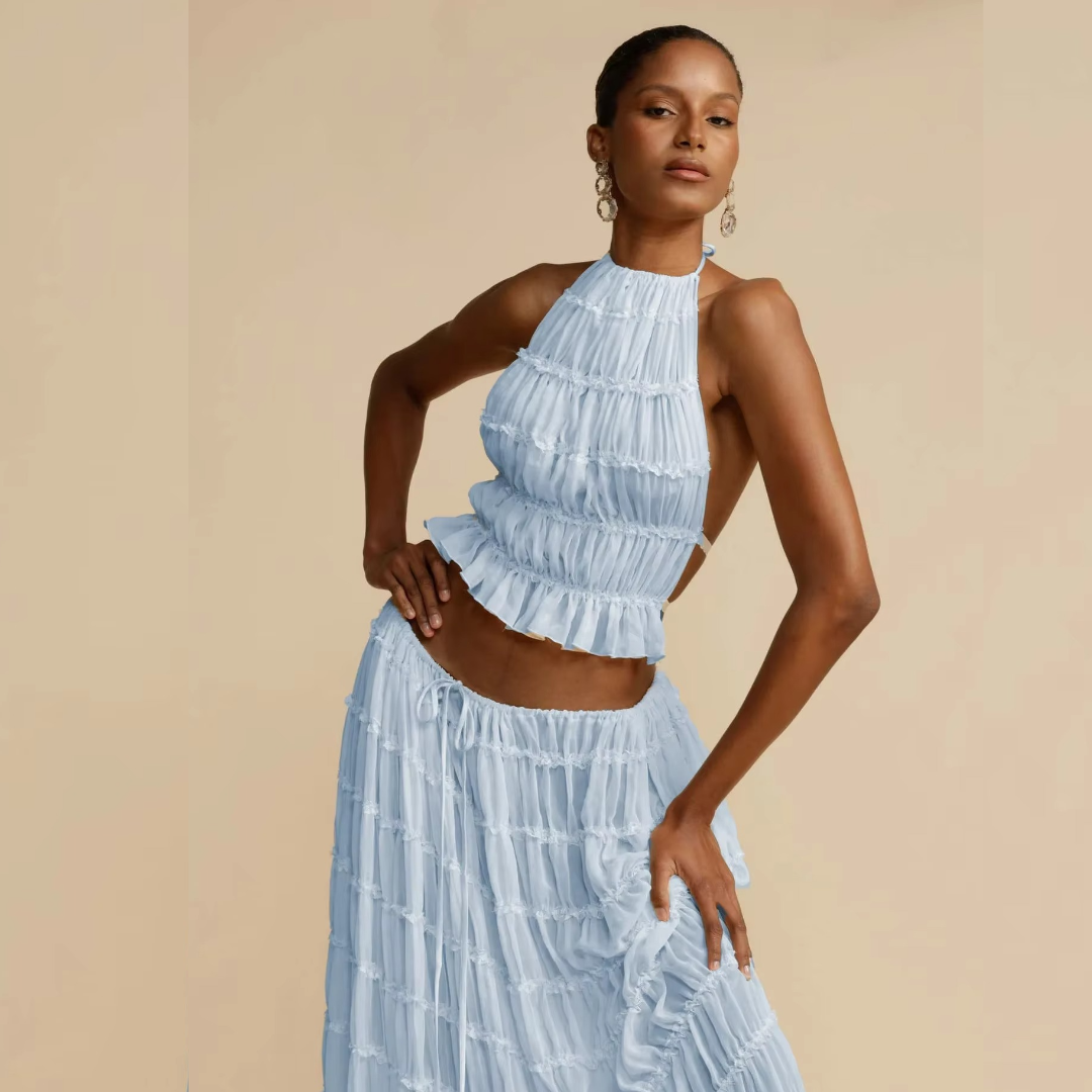 Bonnie™ | Halter Lace-Up Backless 2-Piece Dress Set für mühelose Strand Eleganz