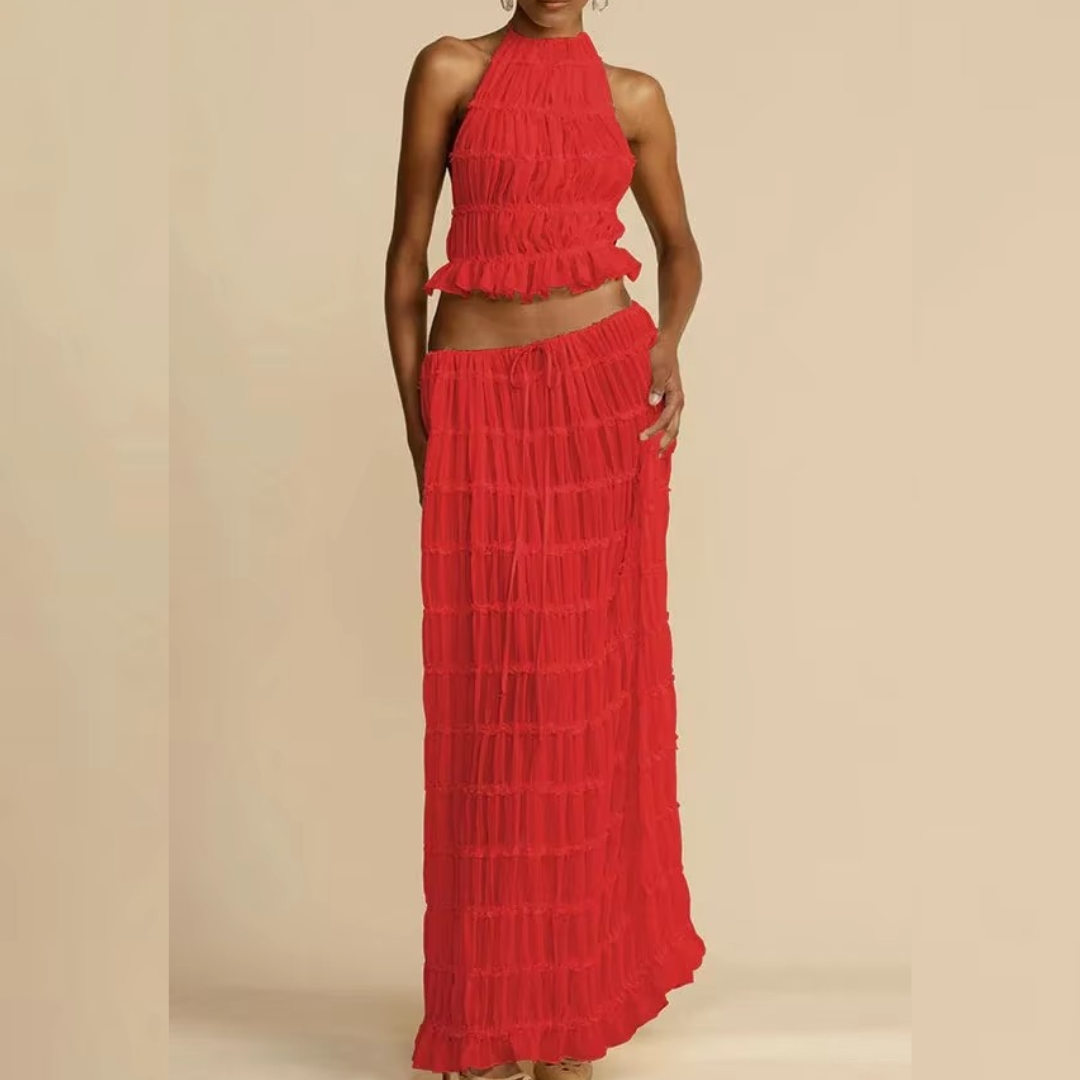 Bonnie™ | Halter Lace-Up Backless 2-Piece Dress Set für mühelose Strand Eleganz