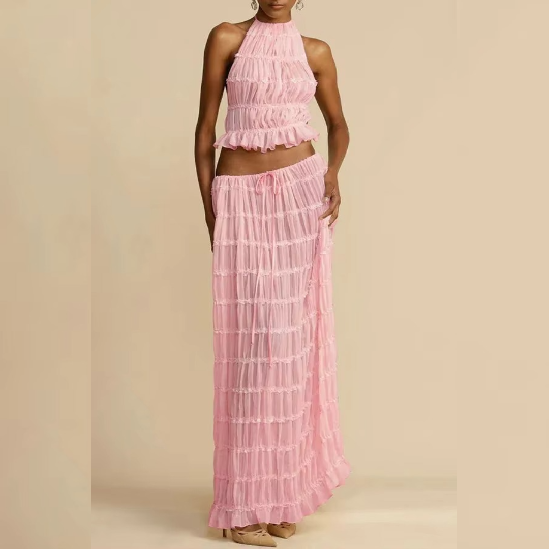 Bonnie™ | Halter Lace-Up Backless 2-Piece Dress Set für mühelose Strand Eleganz