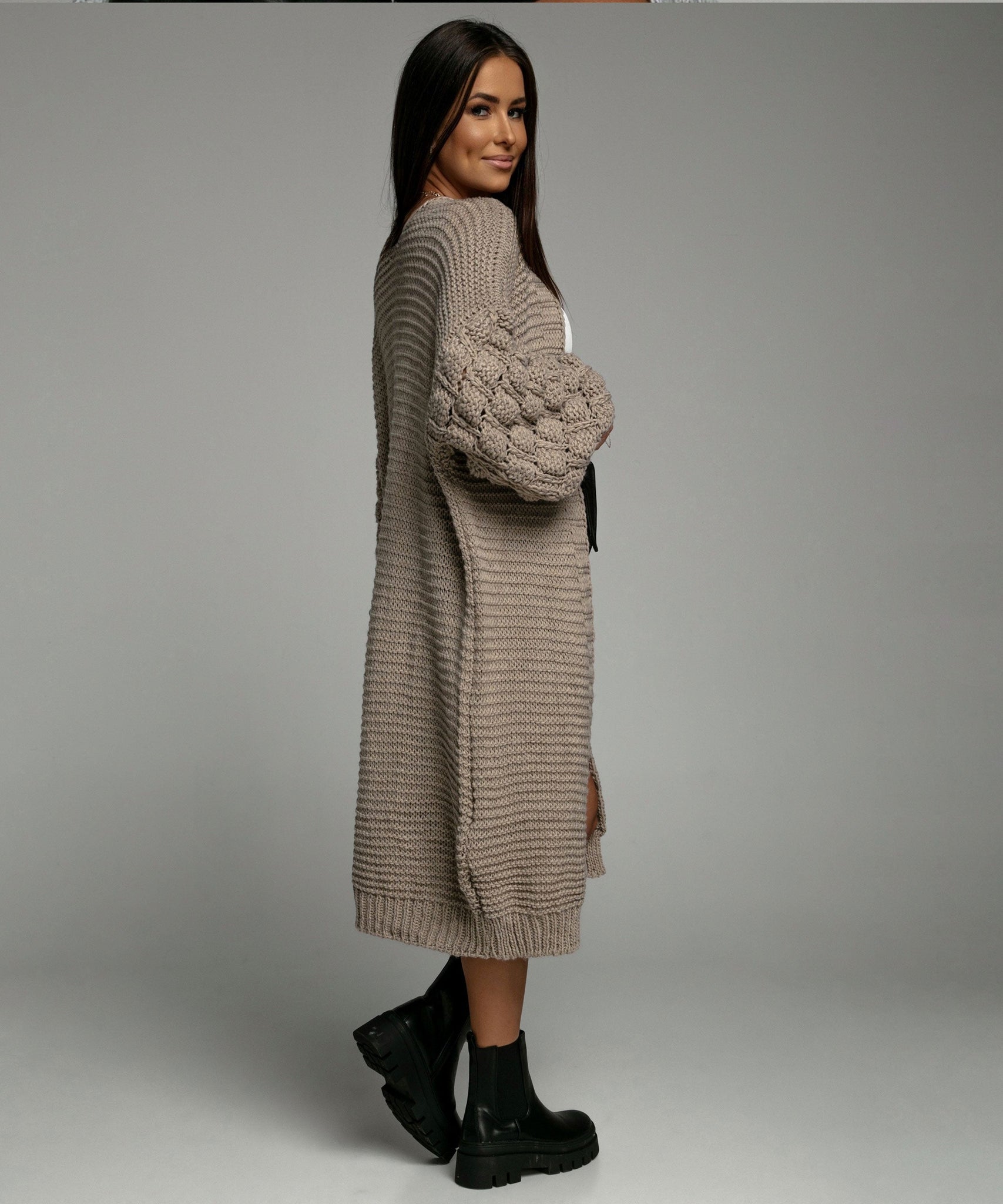 Strickjacke Cloudy Taupe Lang