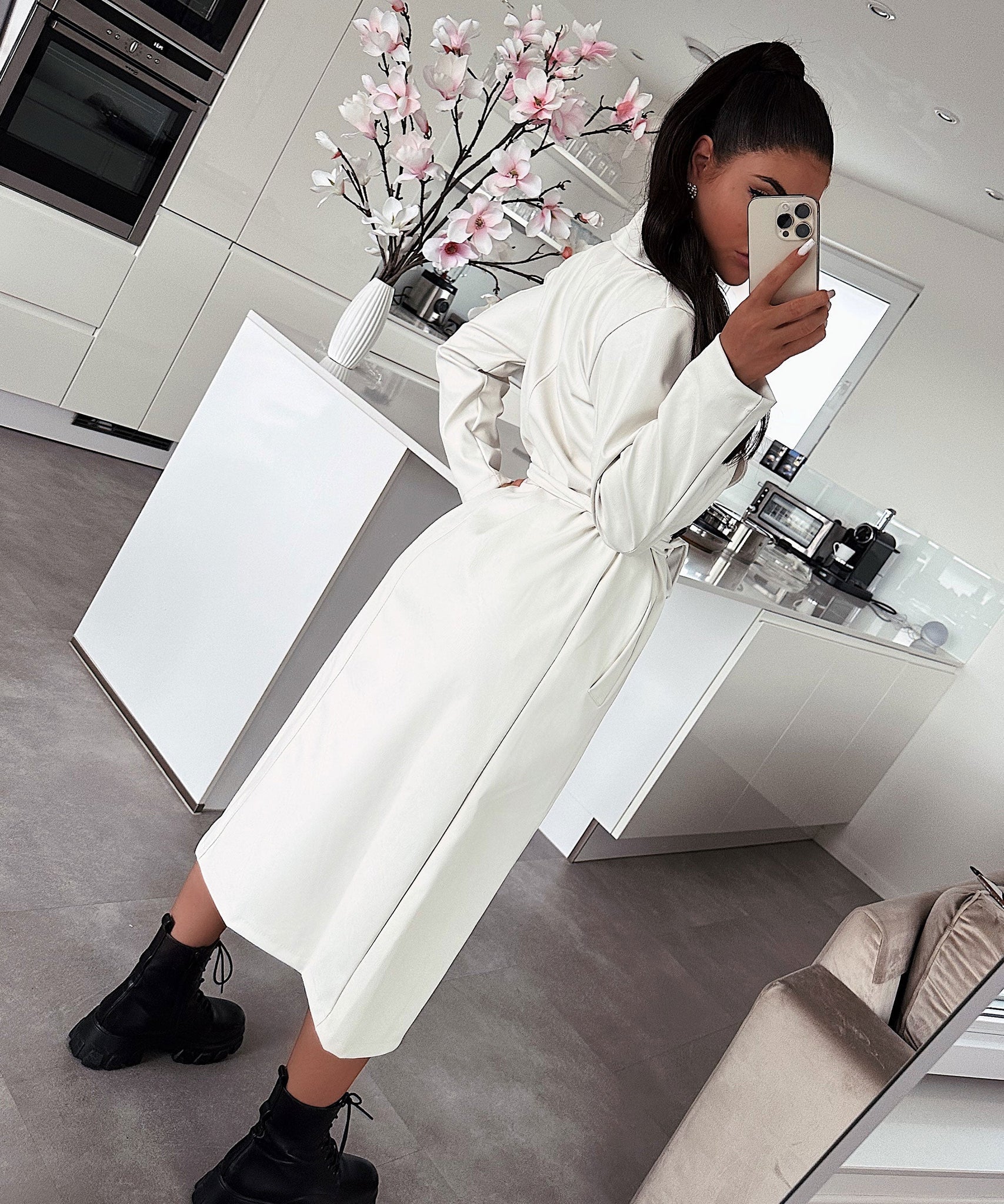 Ledermantel Harlow Weiß