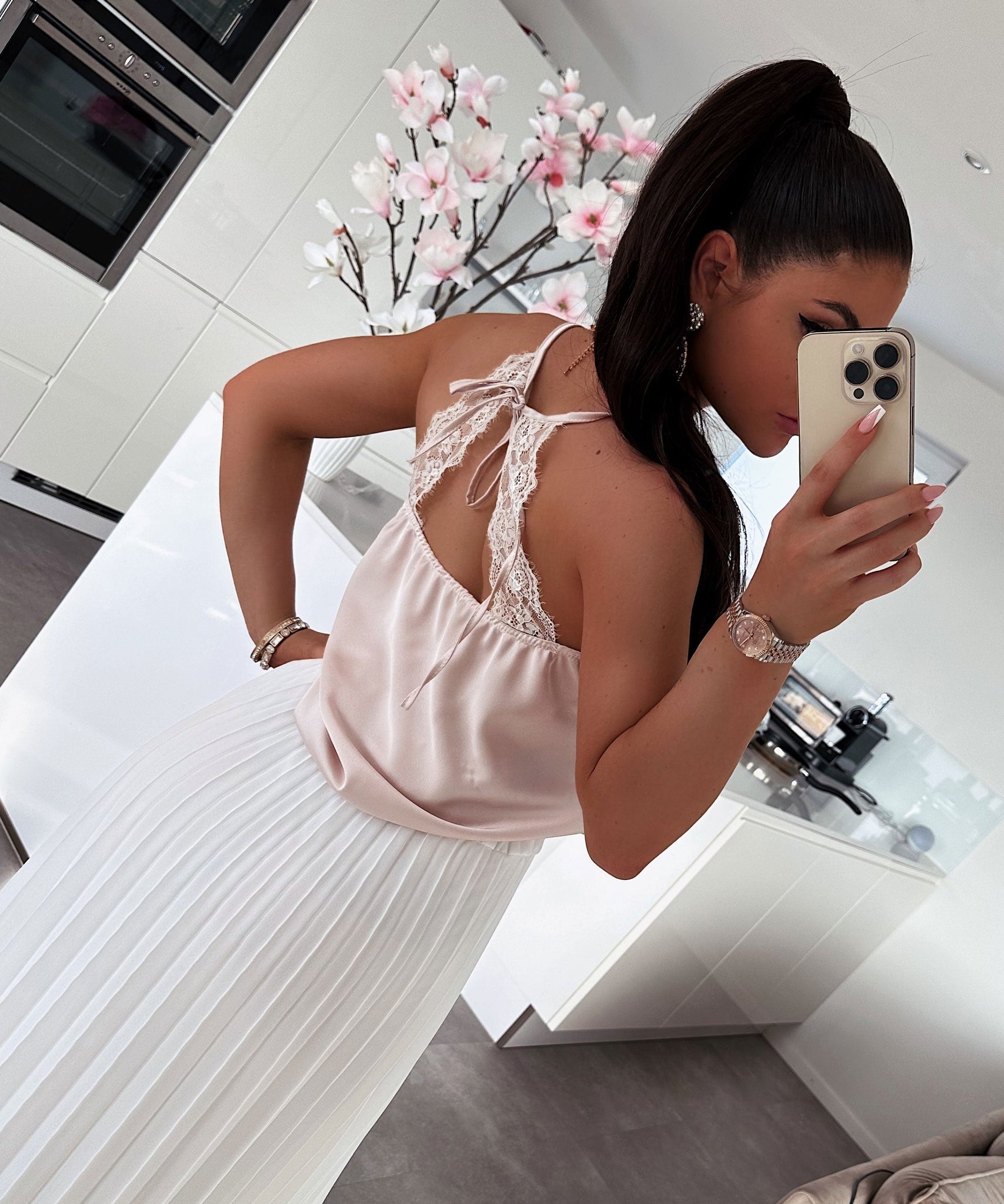 Spitzen Satin Top Cecilia Beige