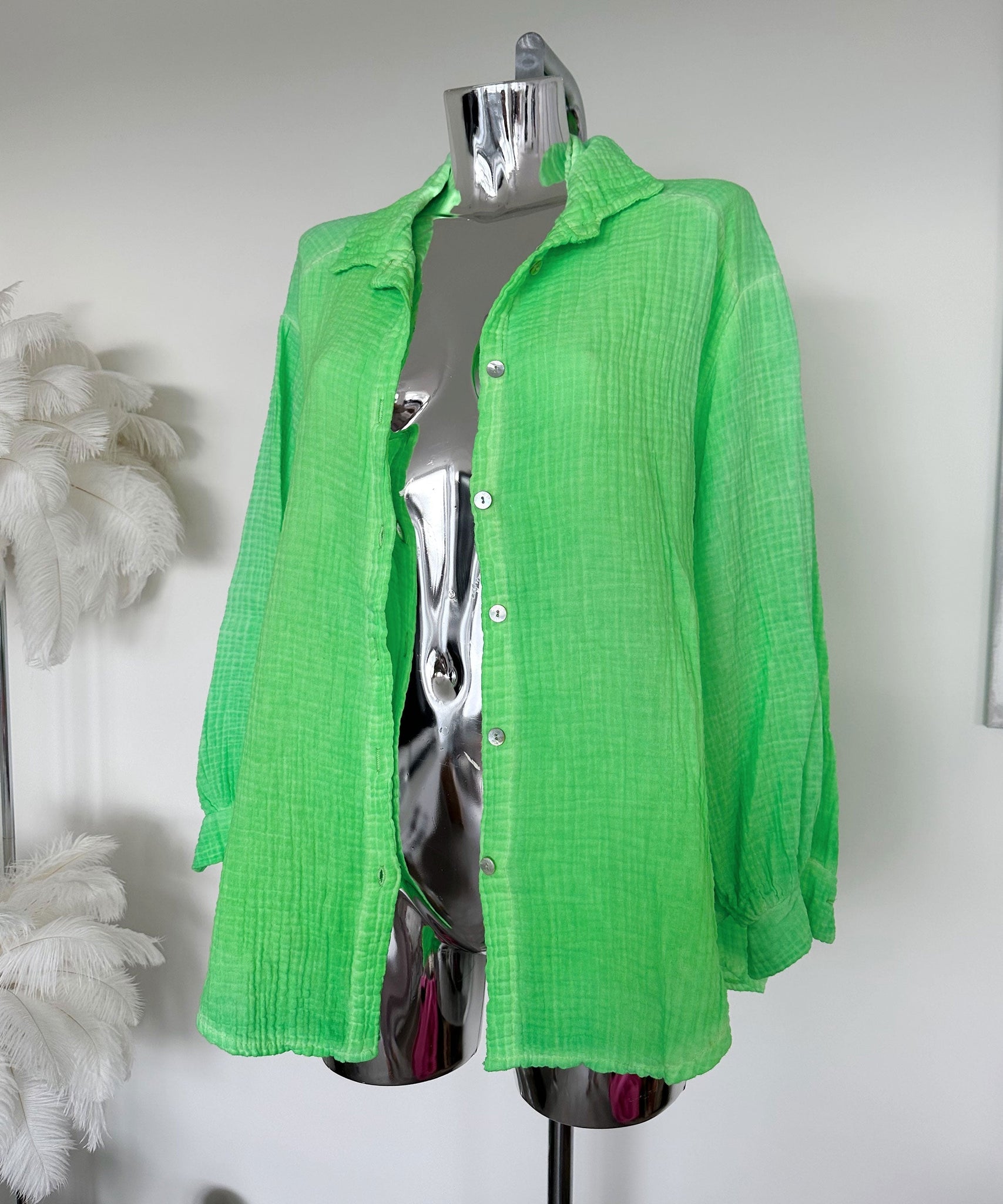 Oversize Musselin Bluse Freya Neongrün Kurz