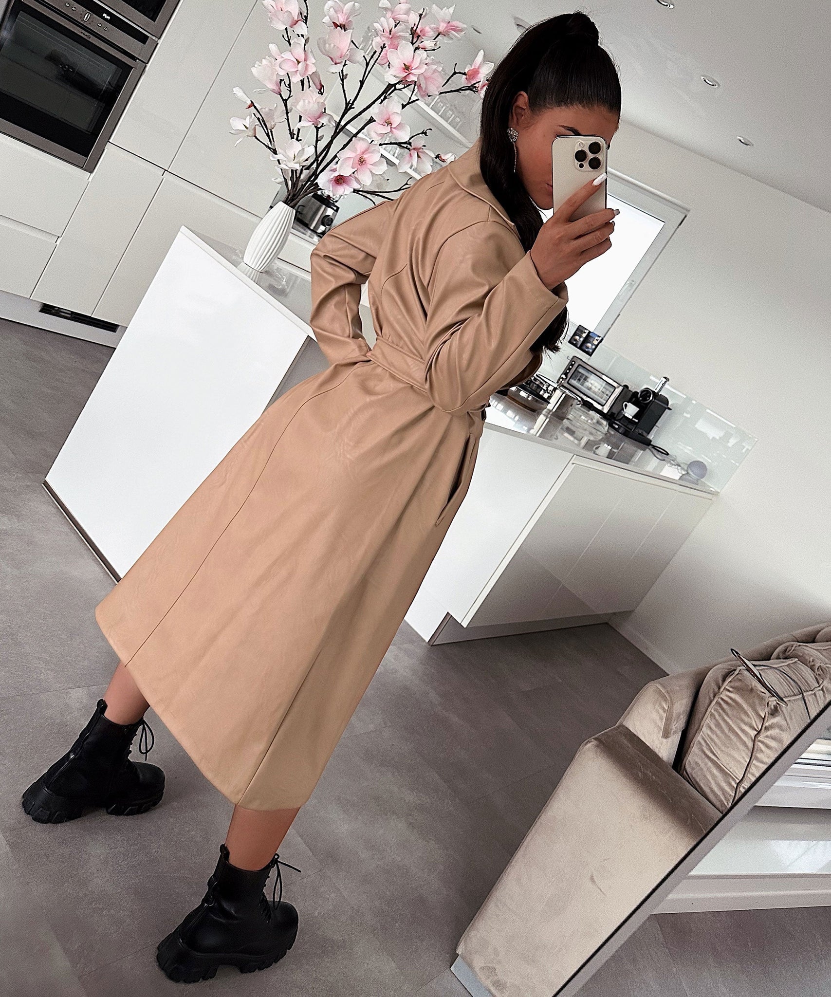 Ledermantel Harlow Camel