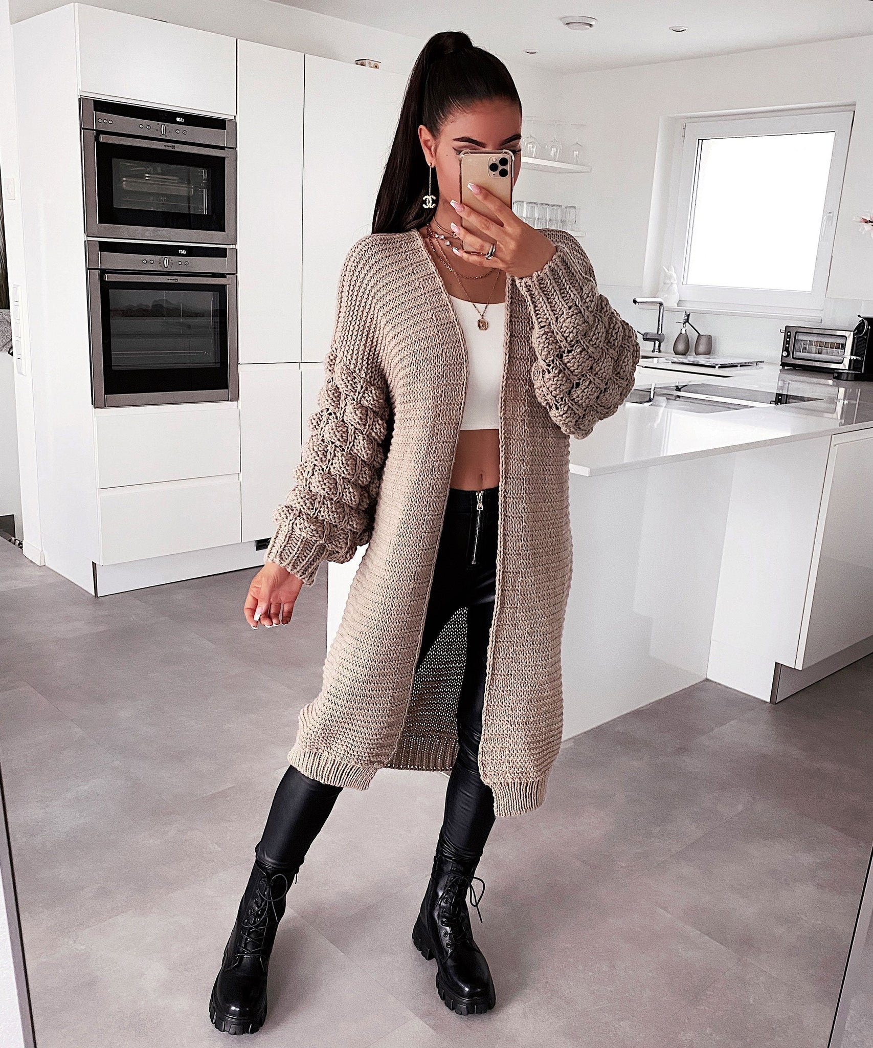 Strickjacke Cloudy Taupe Lang