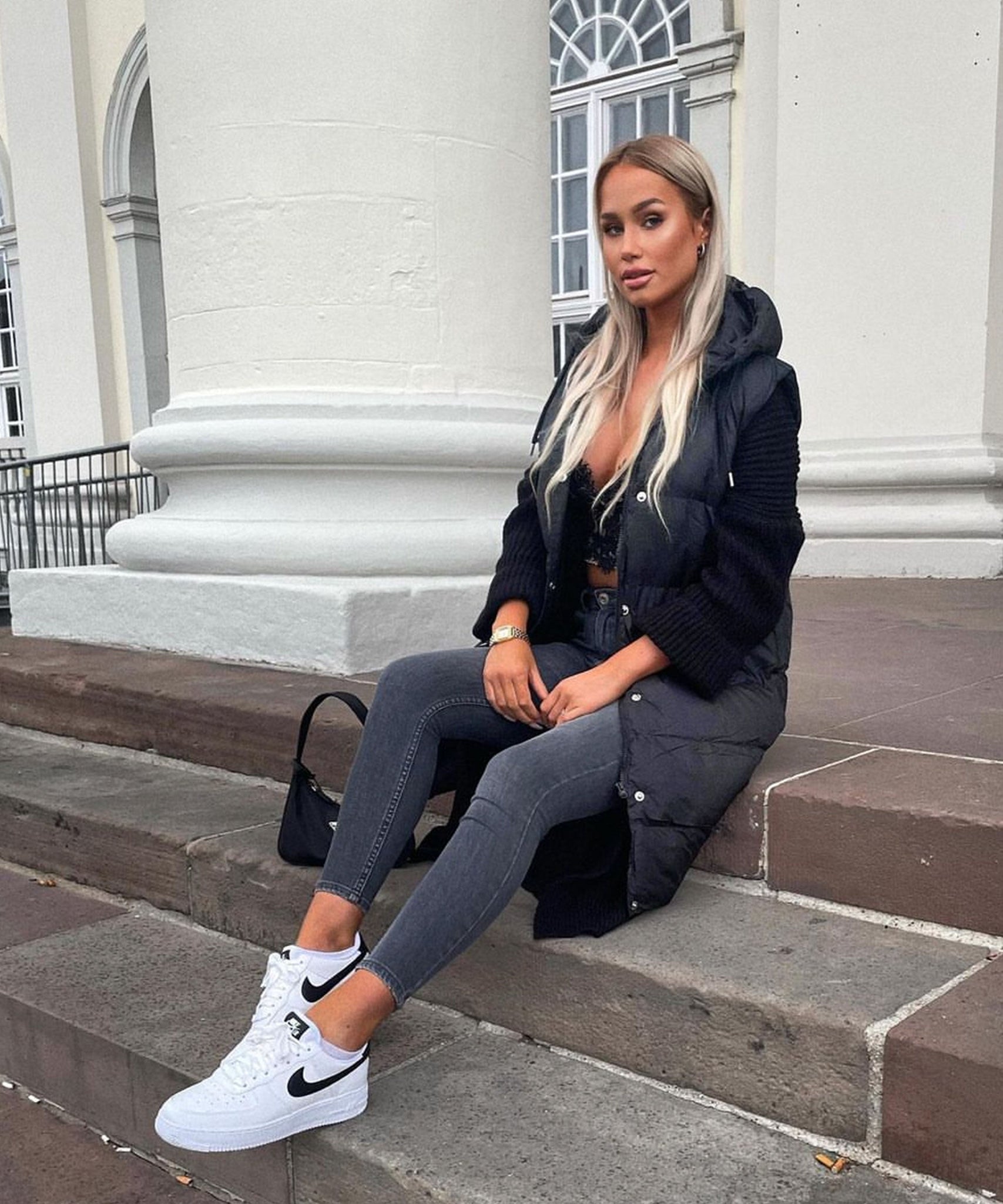 Weste Megan Lang Schwarz