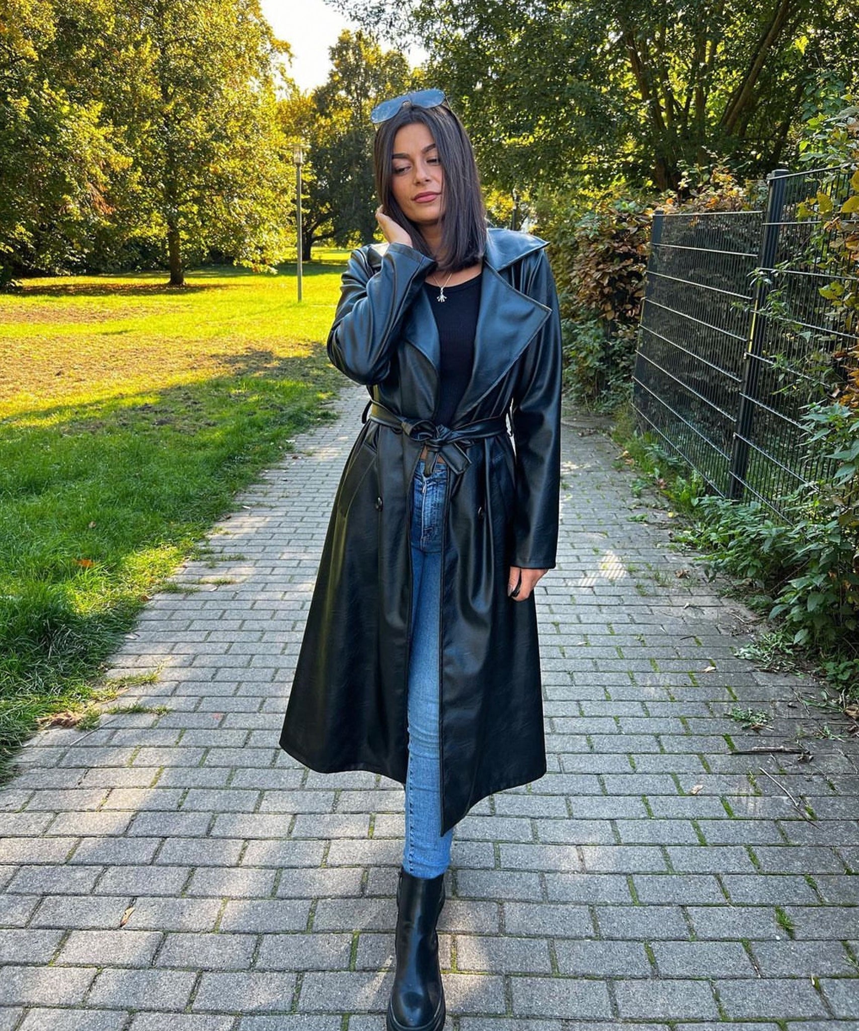 Ledermantel Harlow Schwarz