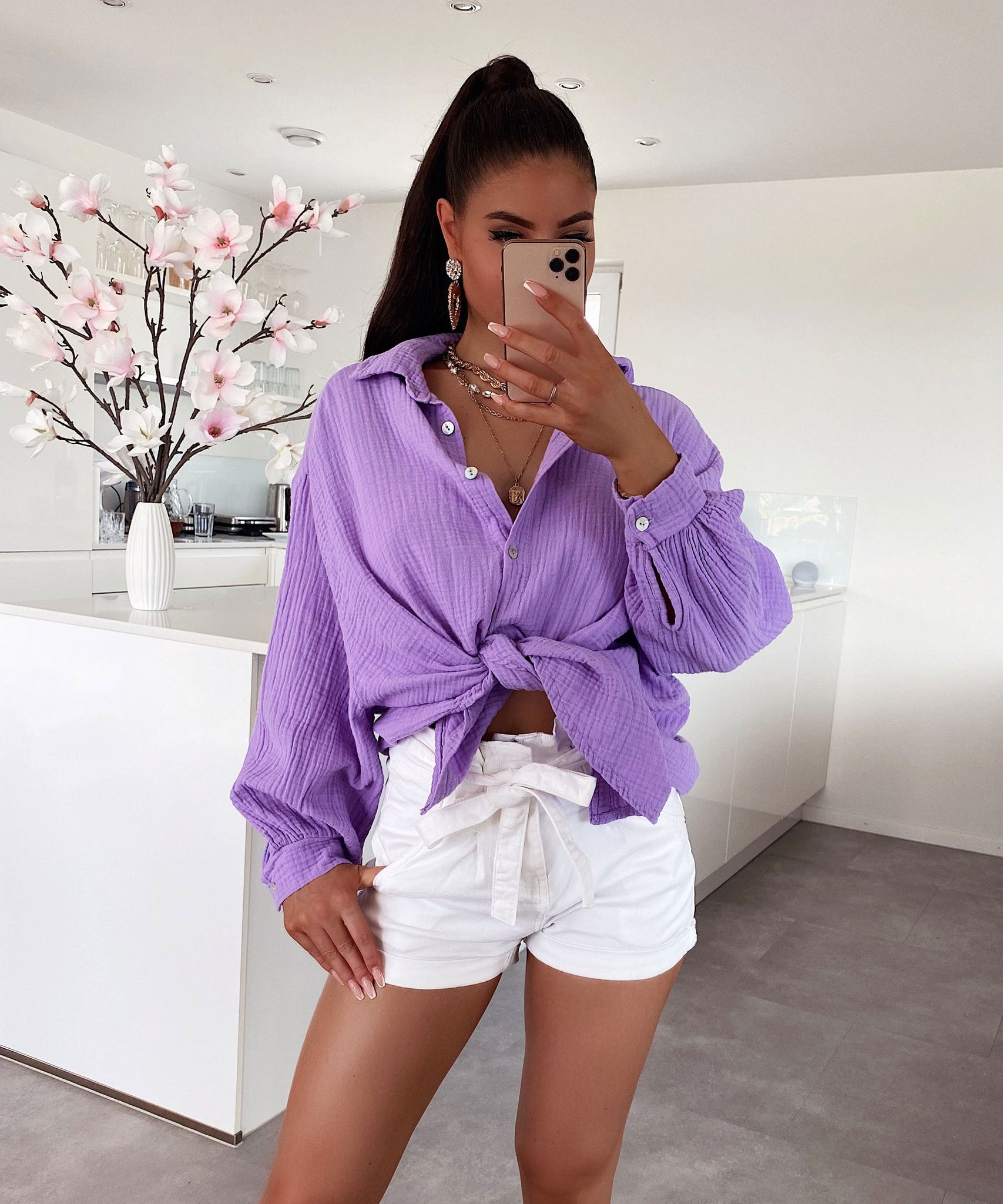 Oversize Musselin Bluse Freya Lila Kurz