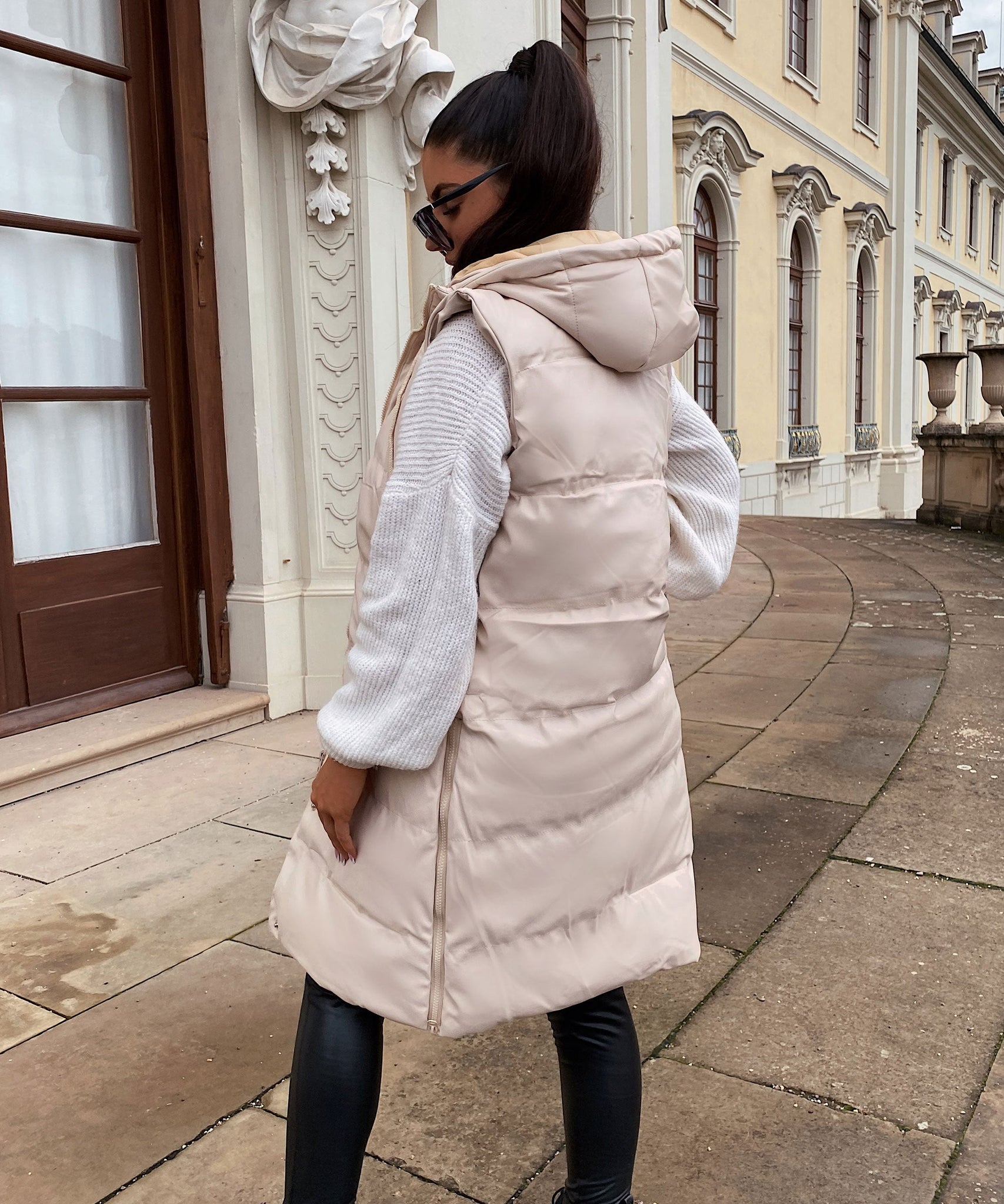 Lederweste Pamela Beige Lang