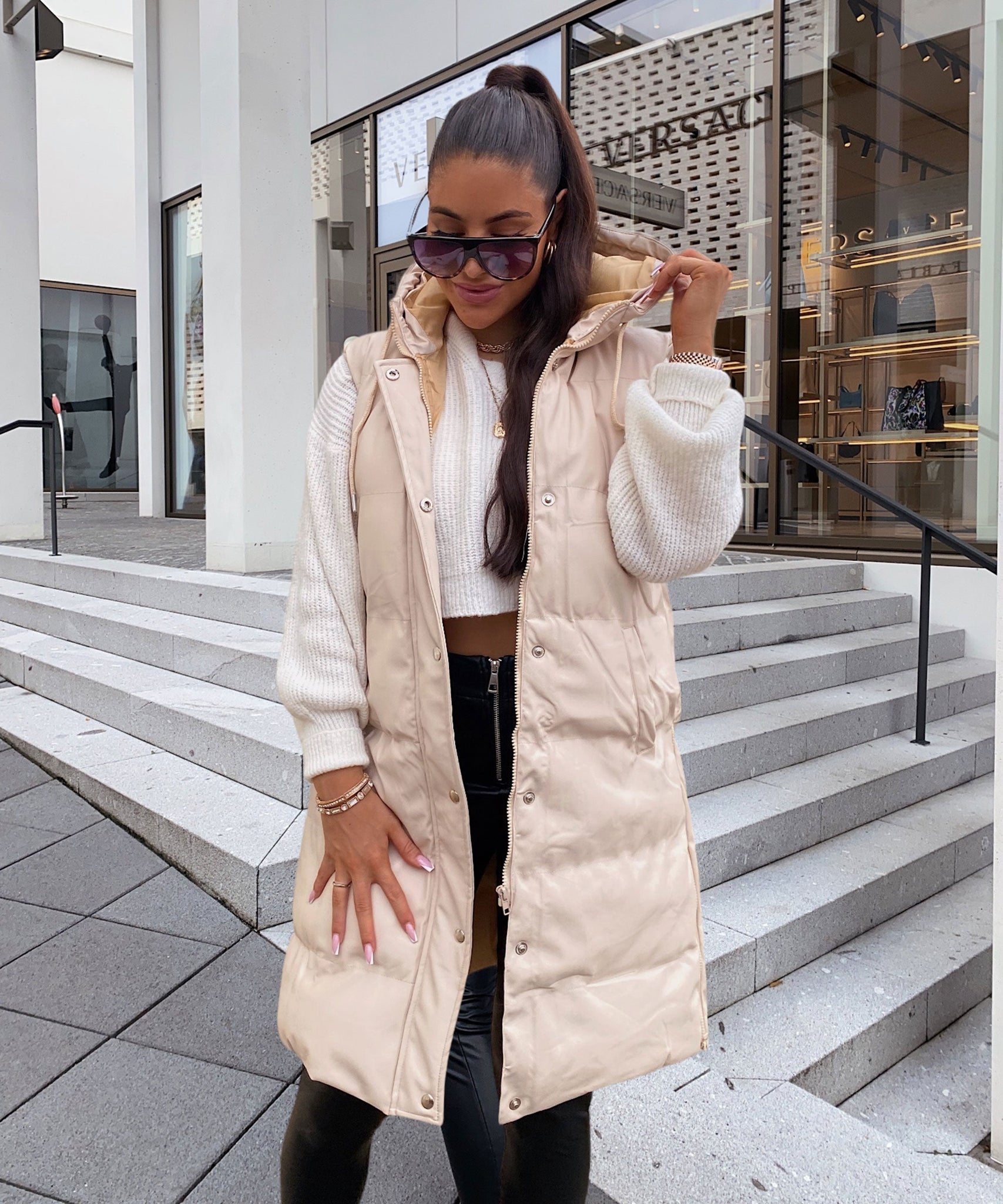 Lederweste Pamela Beige Lang