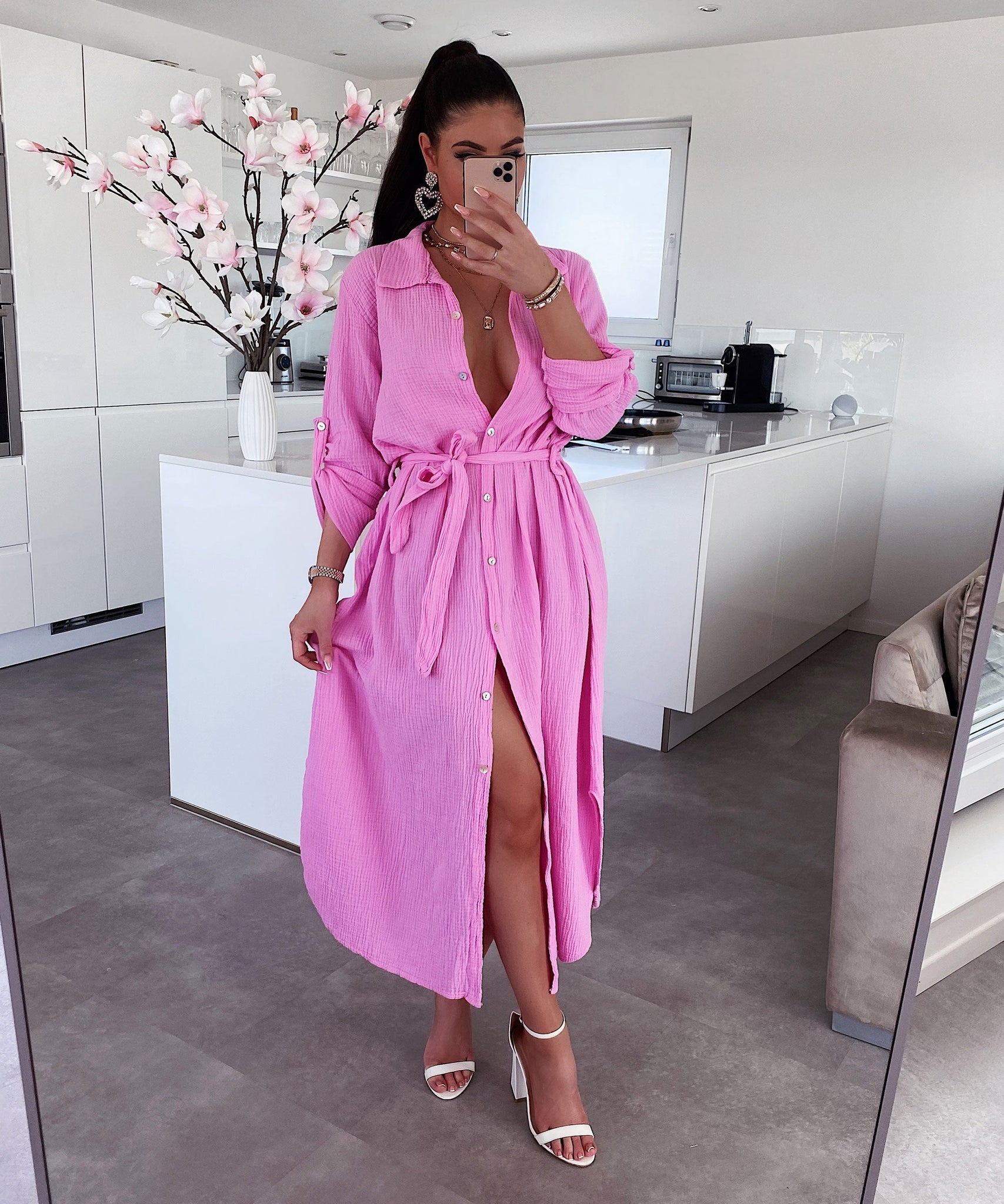 Musselin Kleid Elena Lang Hellpink