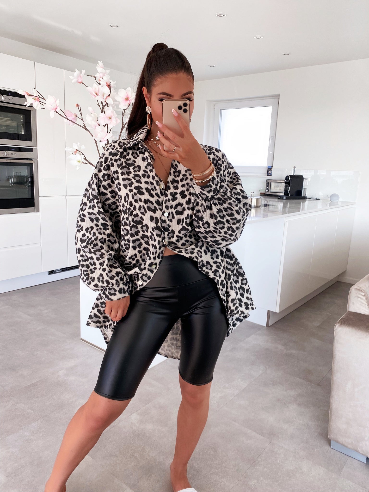 Oversize Musselin Bluse Leo Beige