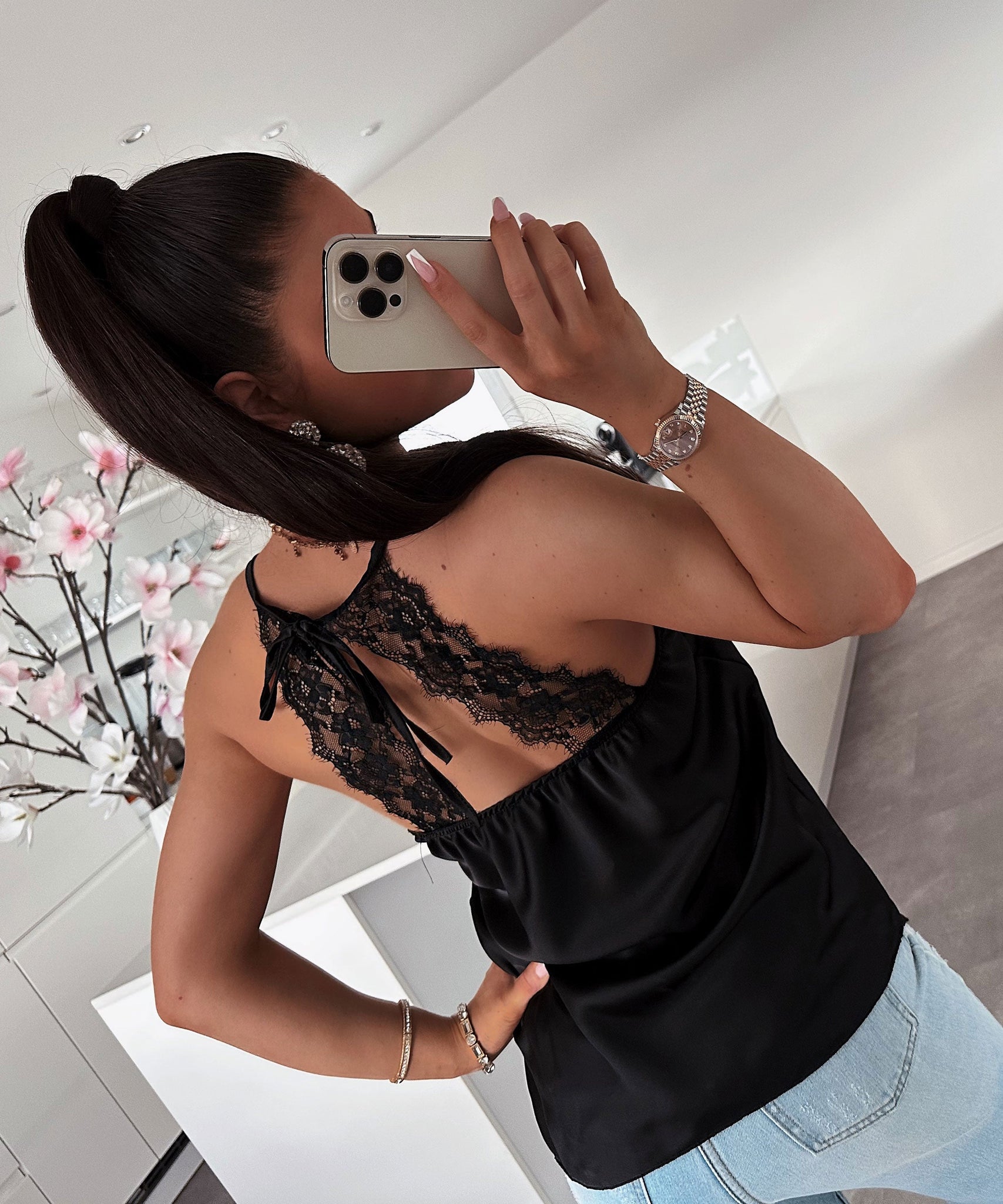 Spitzen Satin Top Cecilia Schwarz