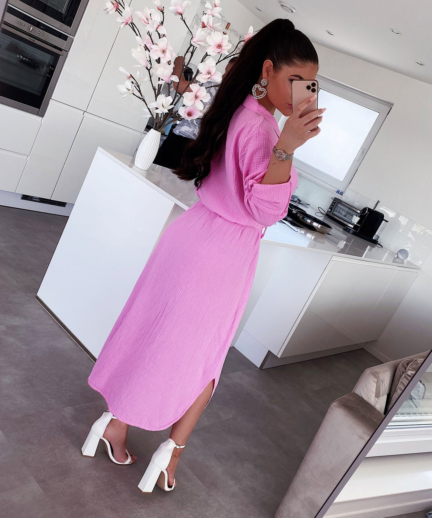 Musselin Kleid Elena Lang Hellpink