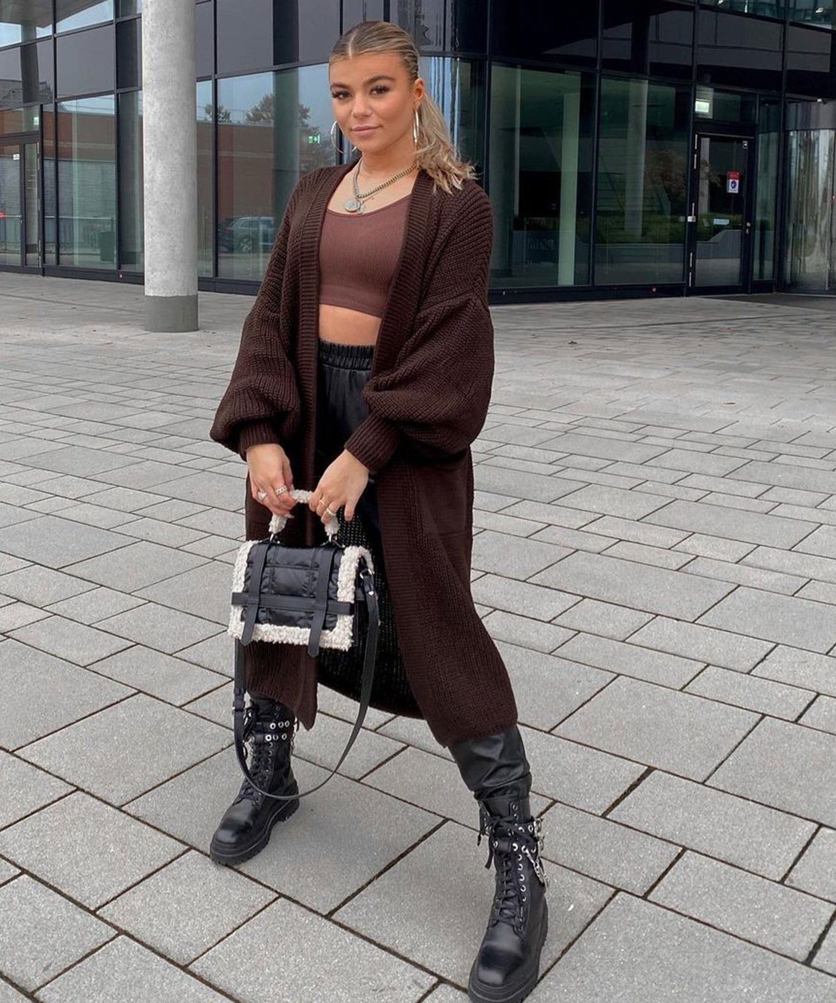 Cardigan Leilani lang Dunkelbraun