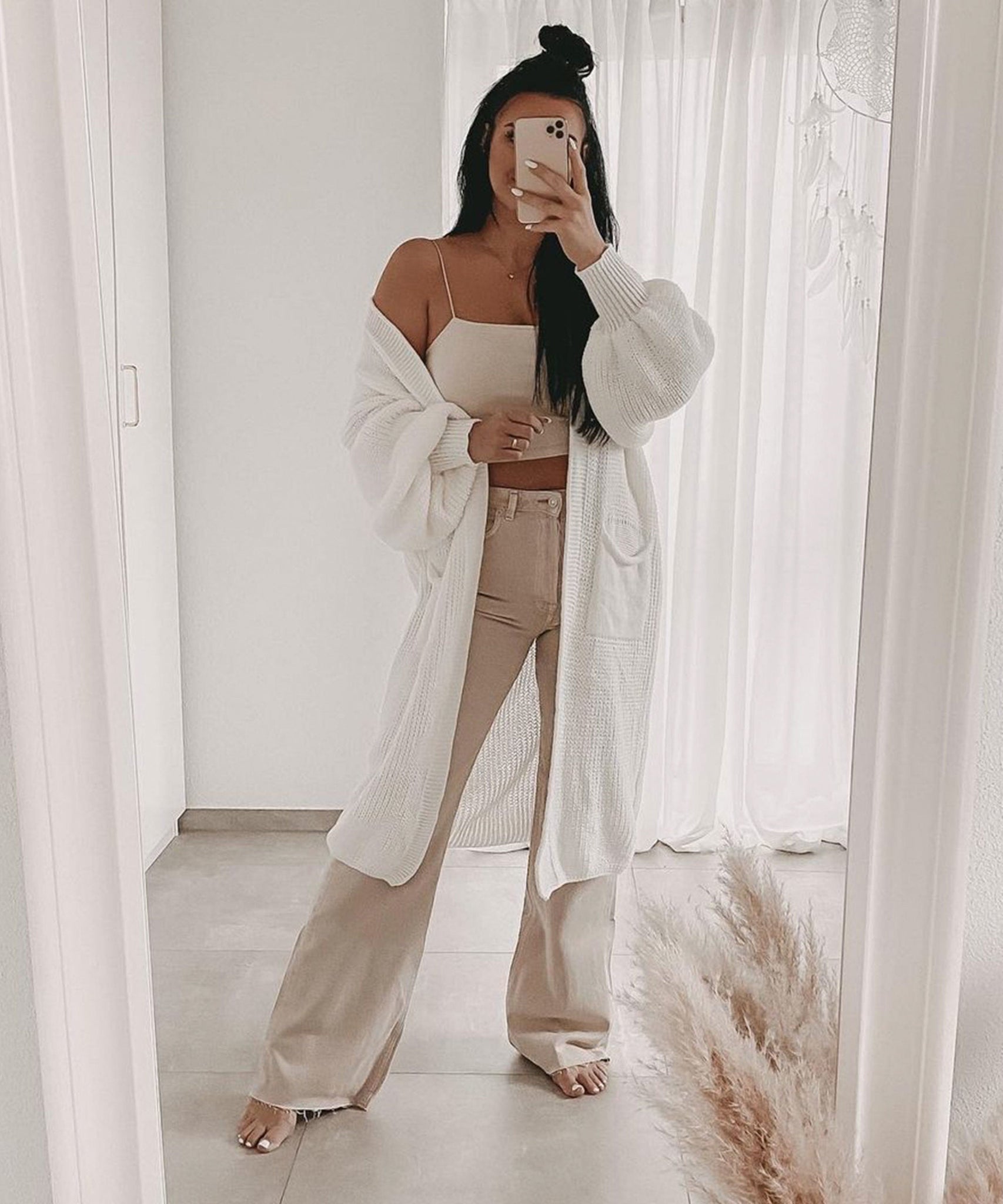 Cardigan Leilani lang Cremeweiß