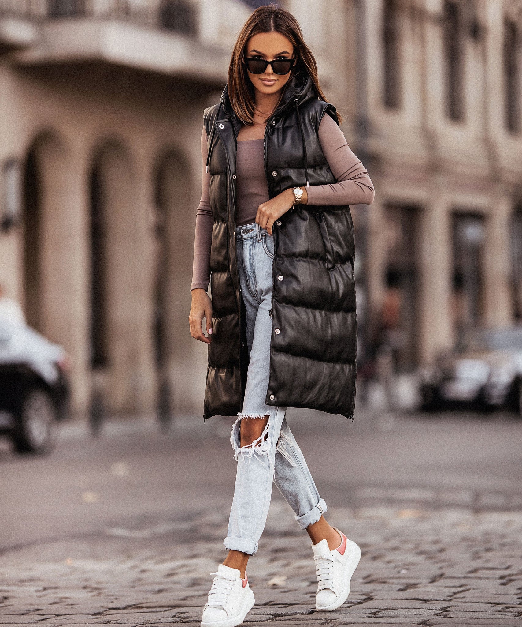 Lederweste Pamela Schwarz Lang