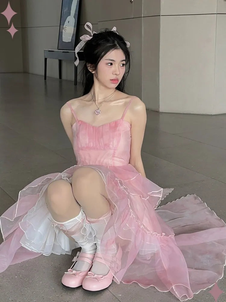 Noémie™- Sakura Rosa Hoch Tief Rock Kleid Flounce (50% RABATT)