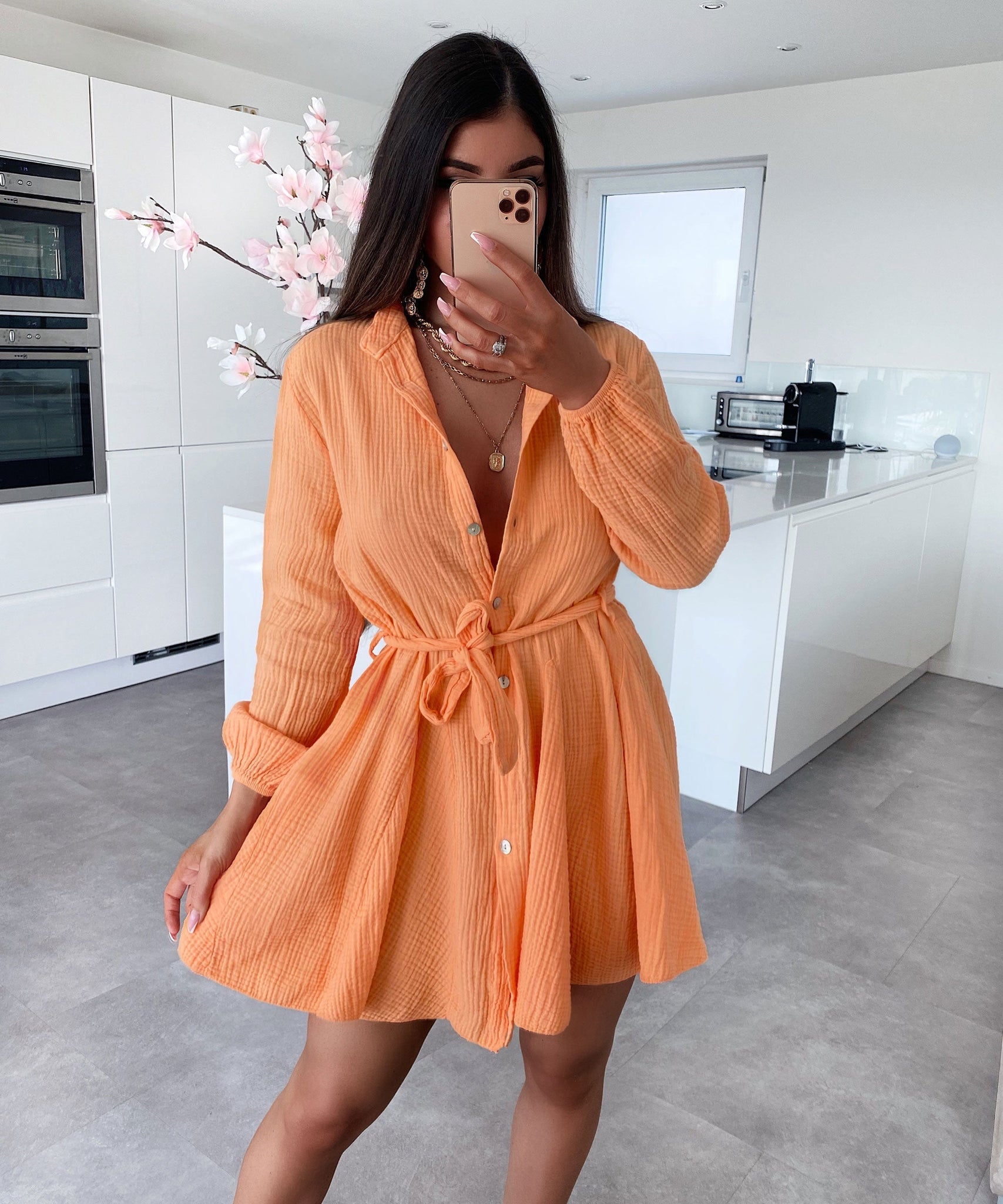 Musselin Kleid Daisy Hellorange