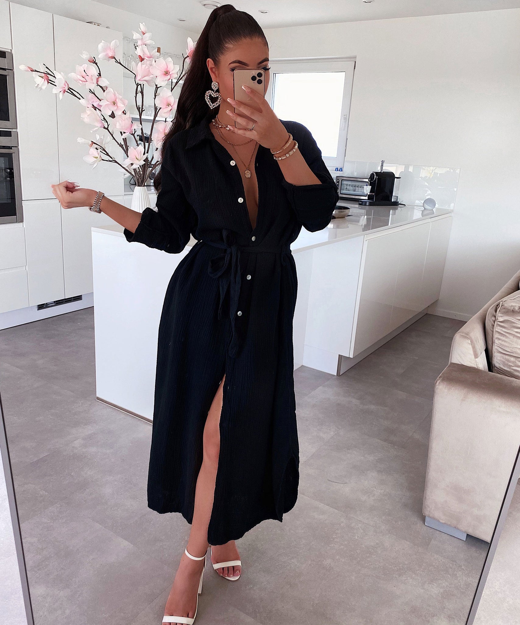 Musselin Kleid Elena Lang Schwarz